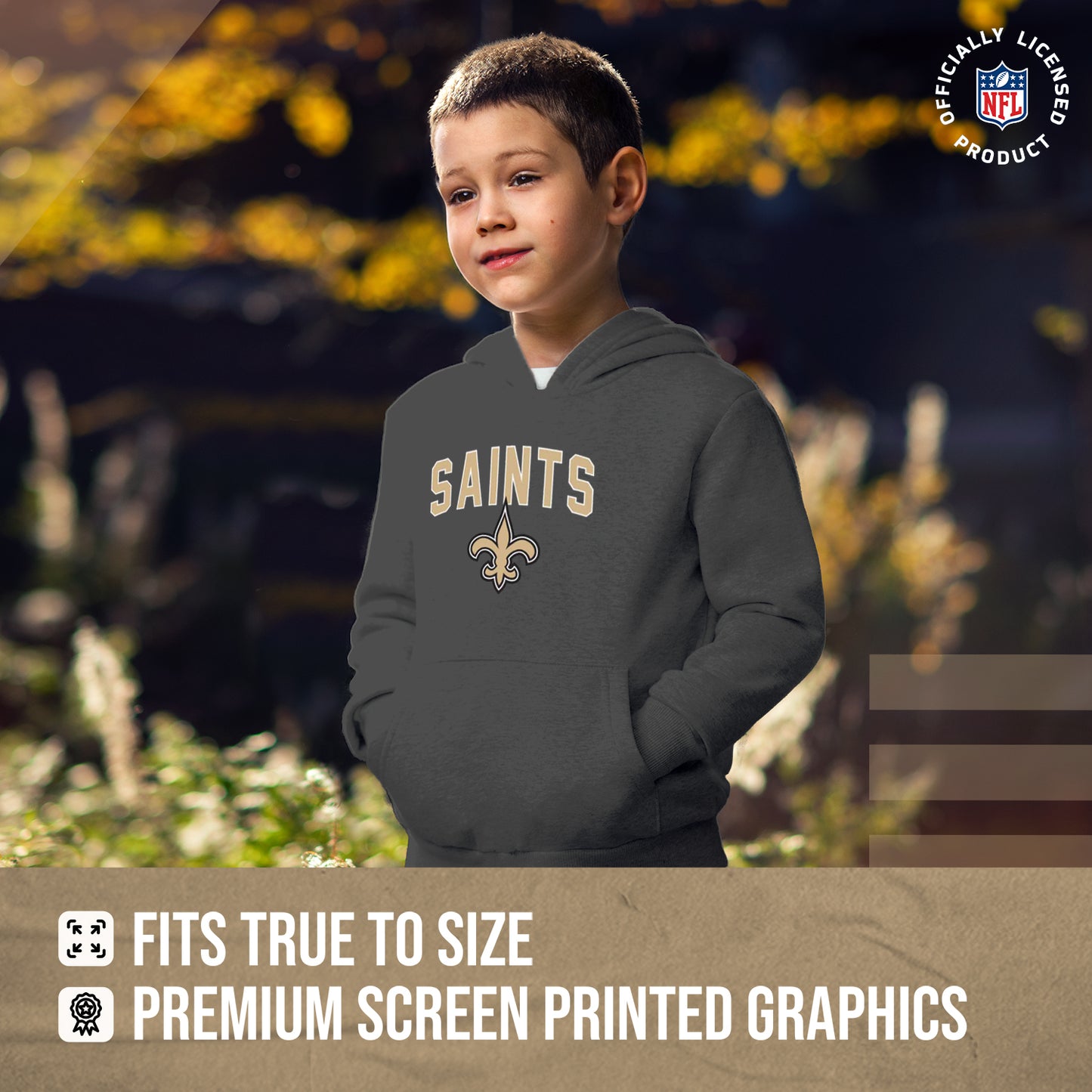 New Orleans Saints NFL Youth Home Team Hoodie- Kids Hooded Sweatshirt - Sport Gray