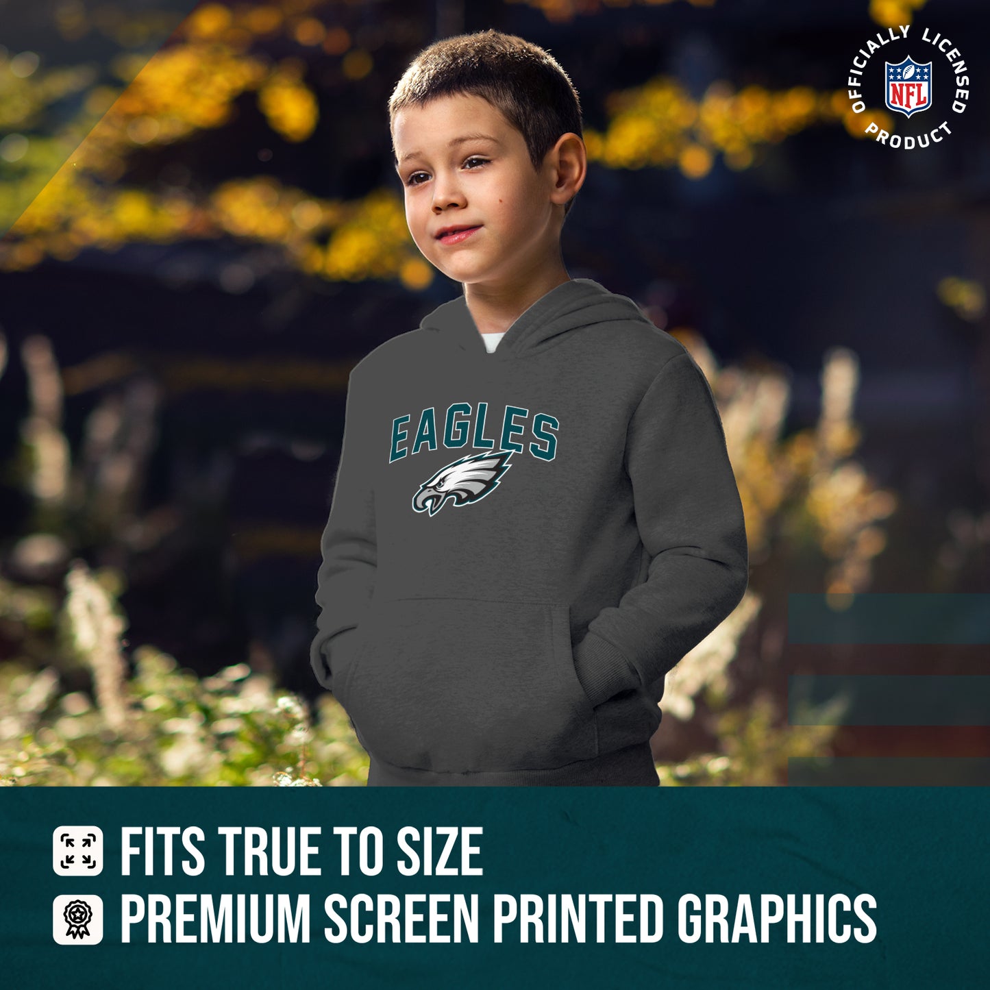 Philadelphia Eagles NFL Youth Home Team Hoodie- Kids Hooded Sweatshirt - Sport Gray