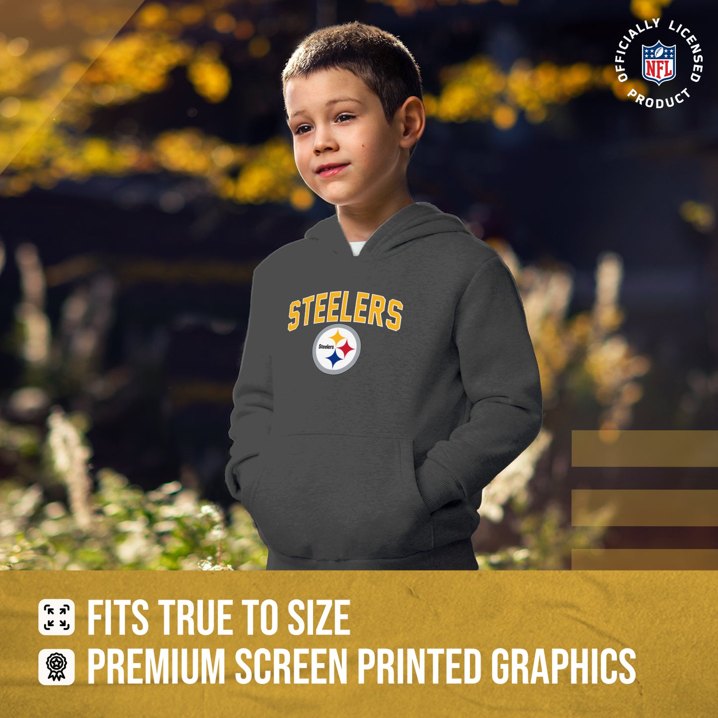 Pittsburgh Steelers NFL Youth Home Team Hoodie- Kids Hooded Sweatshirt - Sport Gray