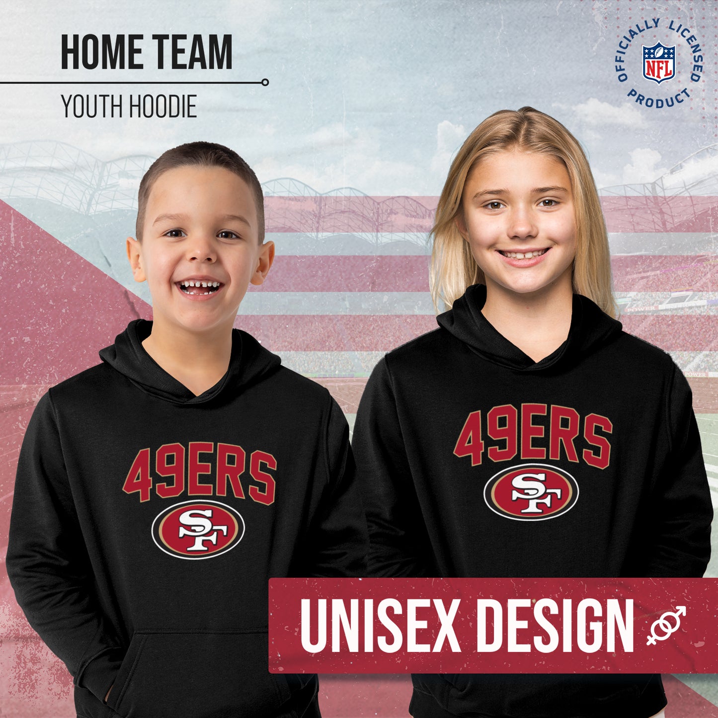 San Francisco 49ers NFL Youth Home Team Hoodie- Kids Hooded Sweatshirt - Black