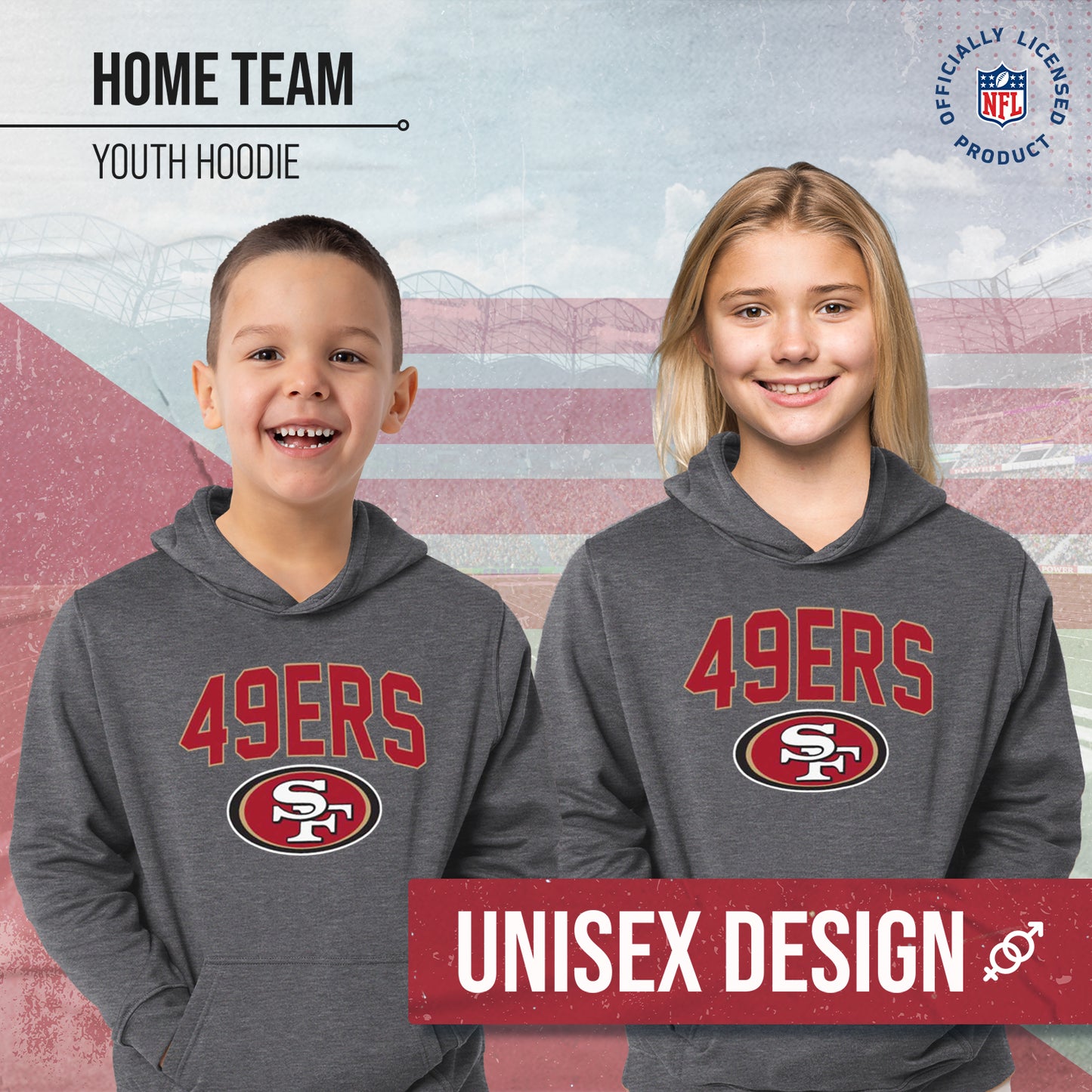 San Francisco 49ers NFL Youth Home Team Hoodie- Kids Hooded Sweatshirt - Sport Gray