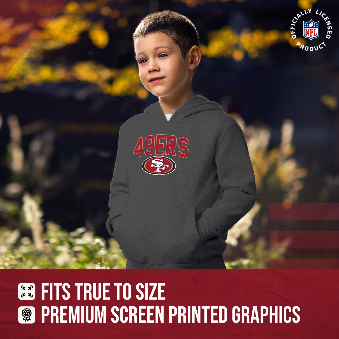 San Francisco 49ers NFL Youth Home Team Hoodie- Kids Hooded Sweatshirt - Sport Gray
