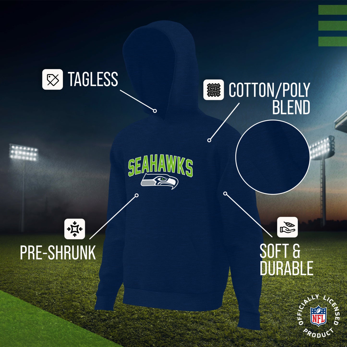 Seattle Seahawks NFL Youth Home Team Hoodie- Kids Hooded Sweatshirt - Navy