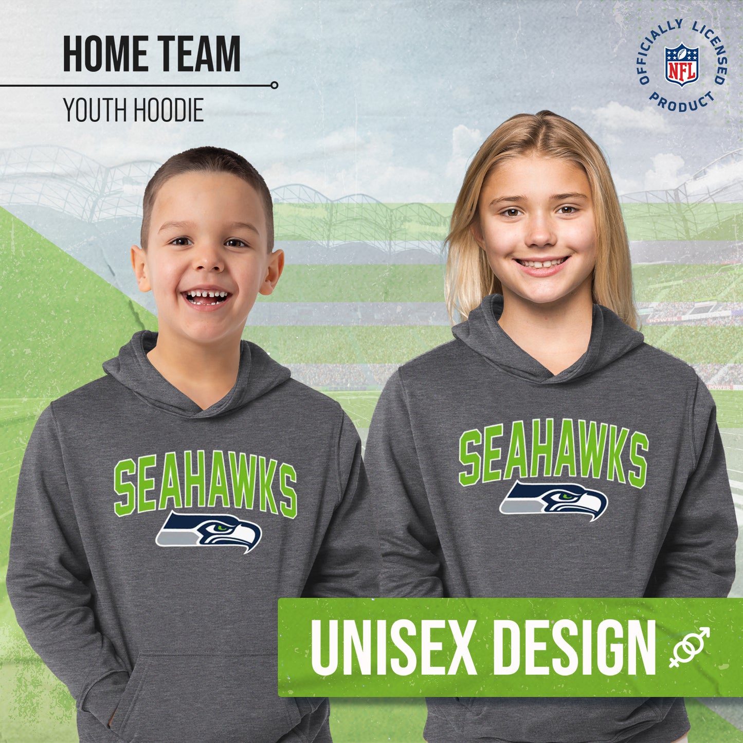 Seattle Seahawks NFL Youth Home Team Hoodie- Kids Hooded Sweatshirt - Sport Gray
