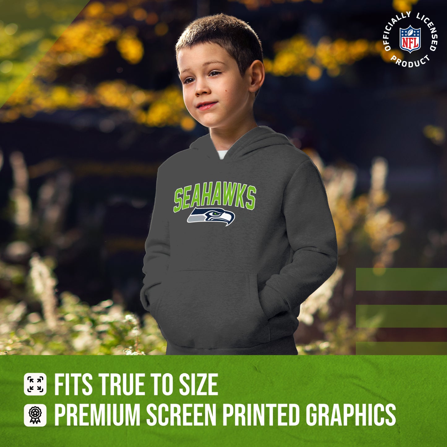 Seattle Seahawks NFL Youth Home Team Hoodie- Kids Hooded Sweatshirt - Sport Gray