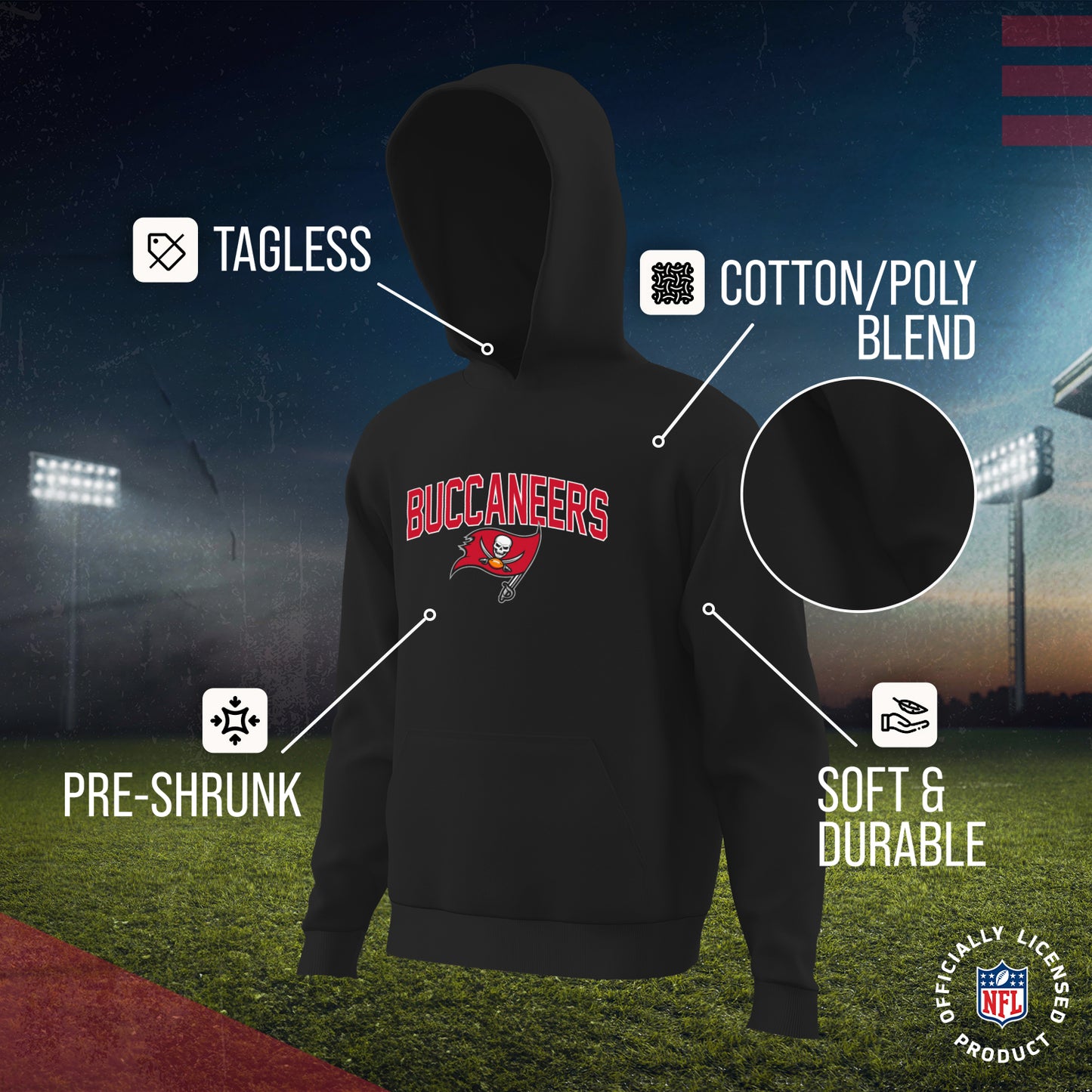 Tampa Bay Buccaneers NFL Youth Home Team Hoodie- Kids Hooded Sweatshirt - Black