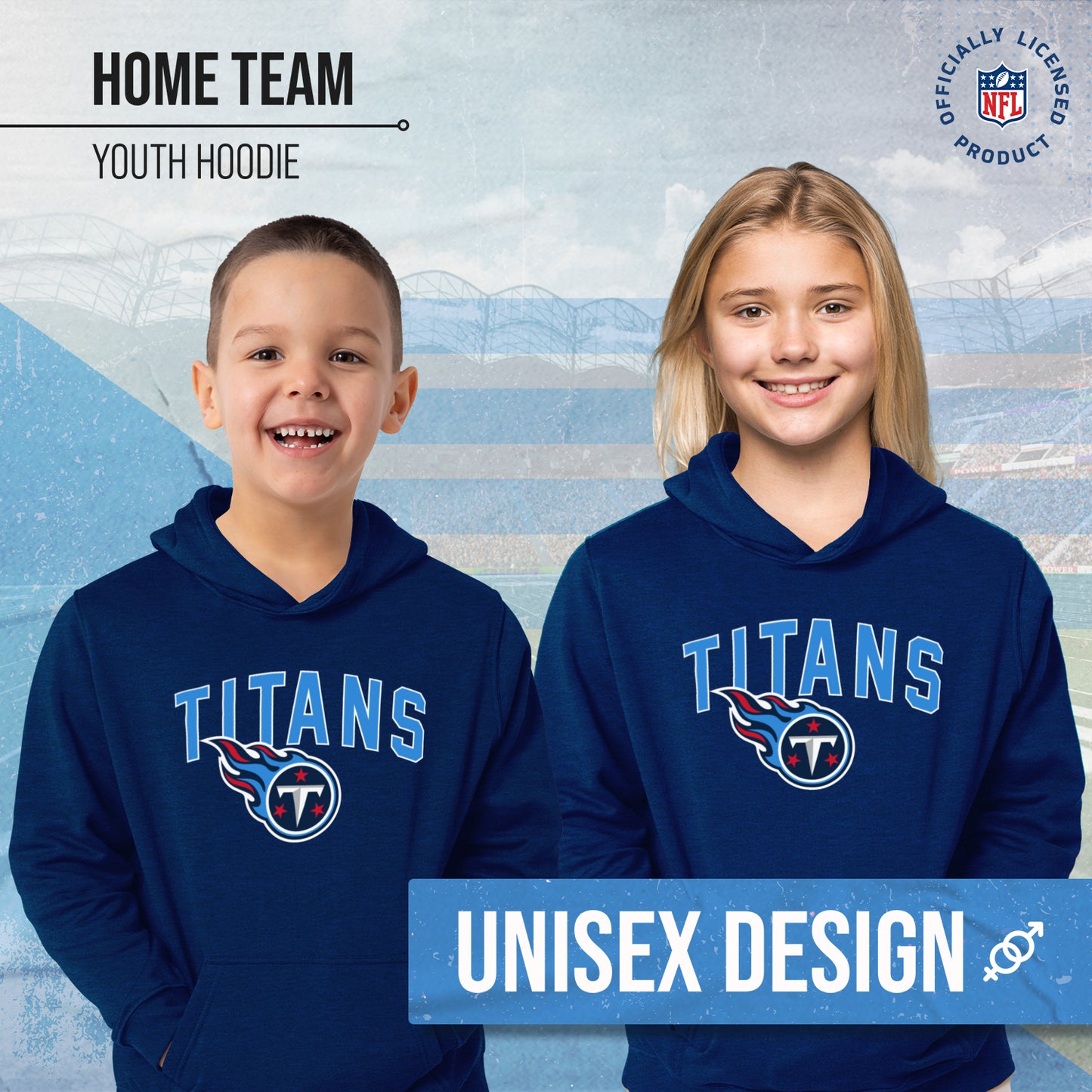 Tennessee Titans NFL Youth Home Team Hoodie- Kids Hooded Sweatshirt - Navy