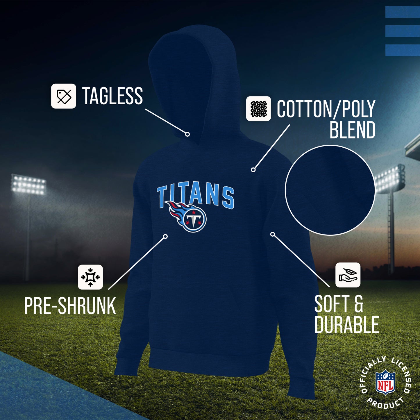 Tennessee Titans NFL Youth Home Team Hoodie- Kids Hooded Sweatshirt - Navy