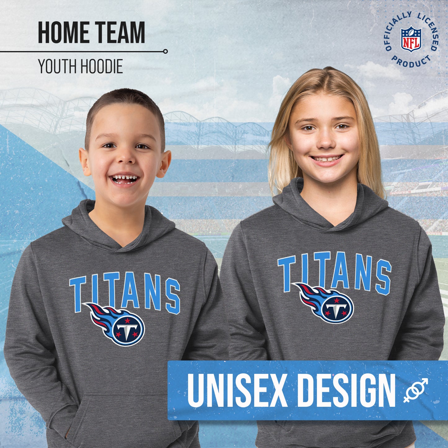 Tennessee Titans NFL Youth Home Team Hoodie- Kids Hooded Sweatshirt - Sport Gray