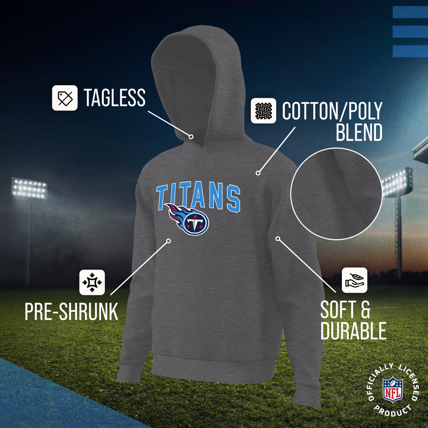 Tennessee Titans NFL Youth Home Team Hoodie- Kids Hooded Sweatshirt - Sport Gray