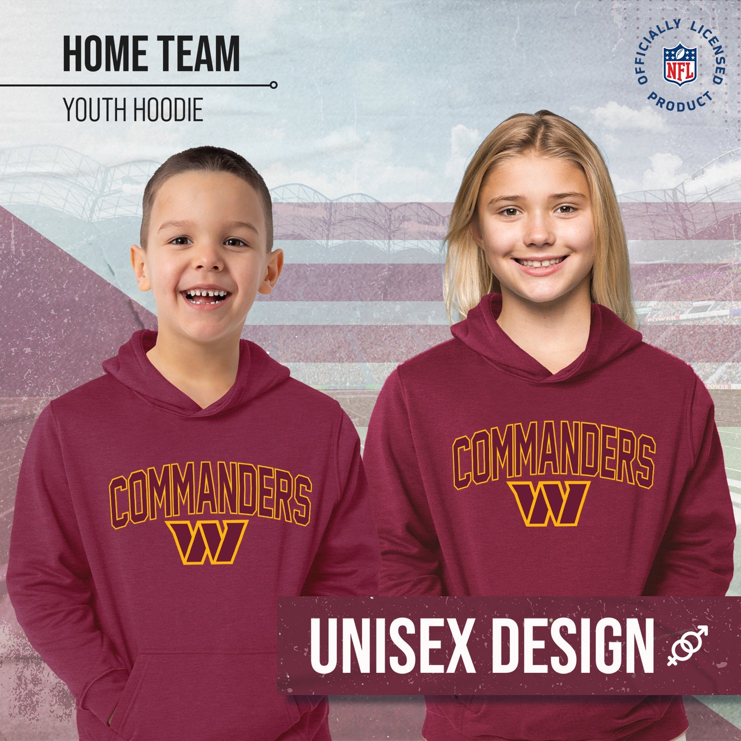 Washington Commanders NFL Youth Home Team Hoodie- Kids Hooded Sweatshirt - Maroon