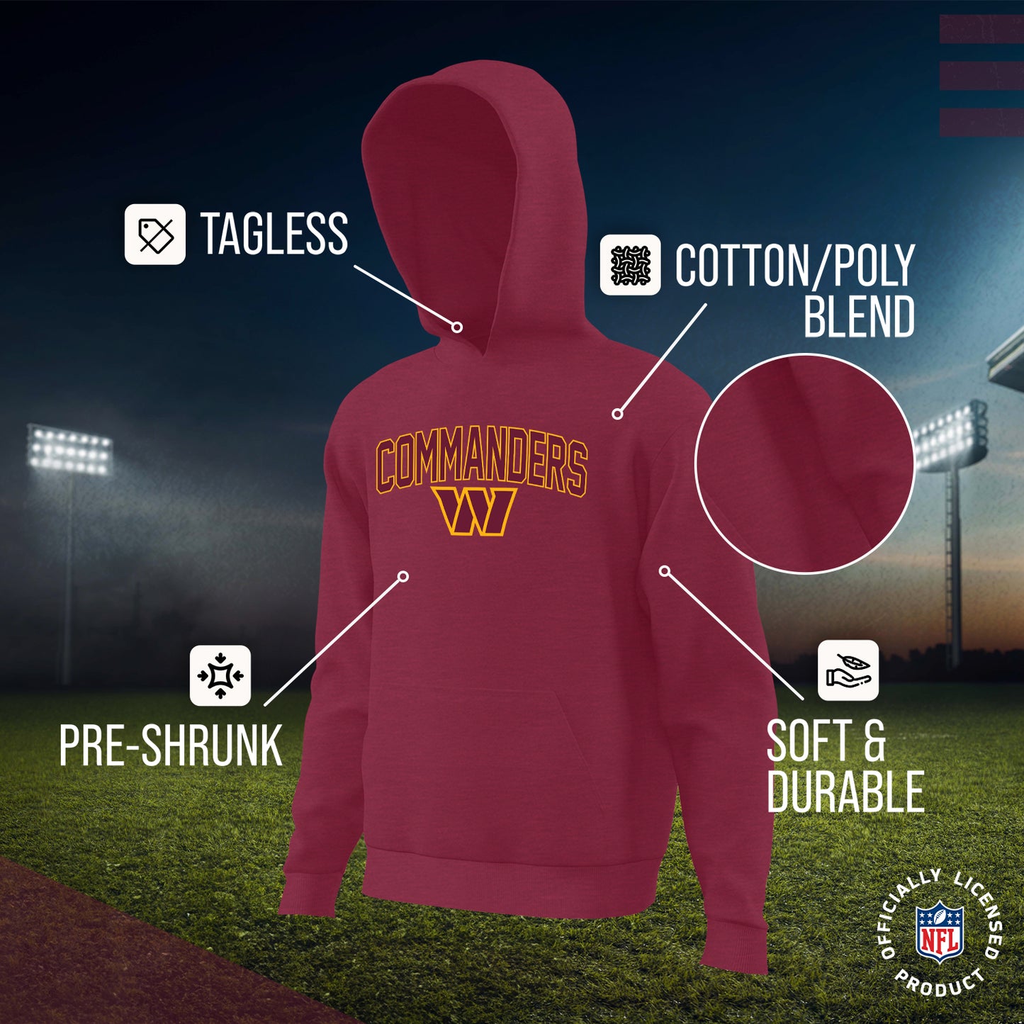 Washington Commanders NFL Youth Home Team Hoodie- Kids Hooded Sweatshirt - Maroon