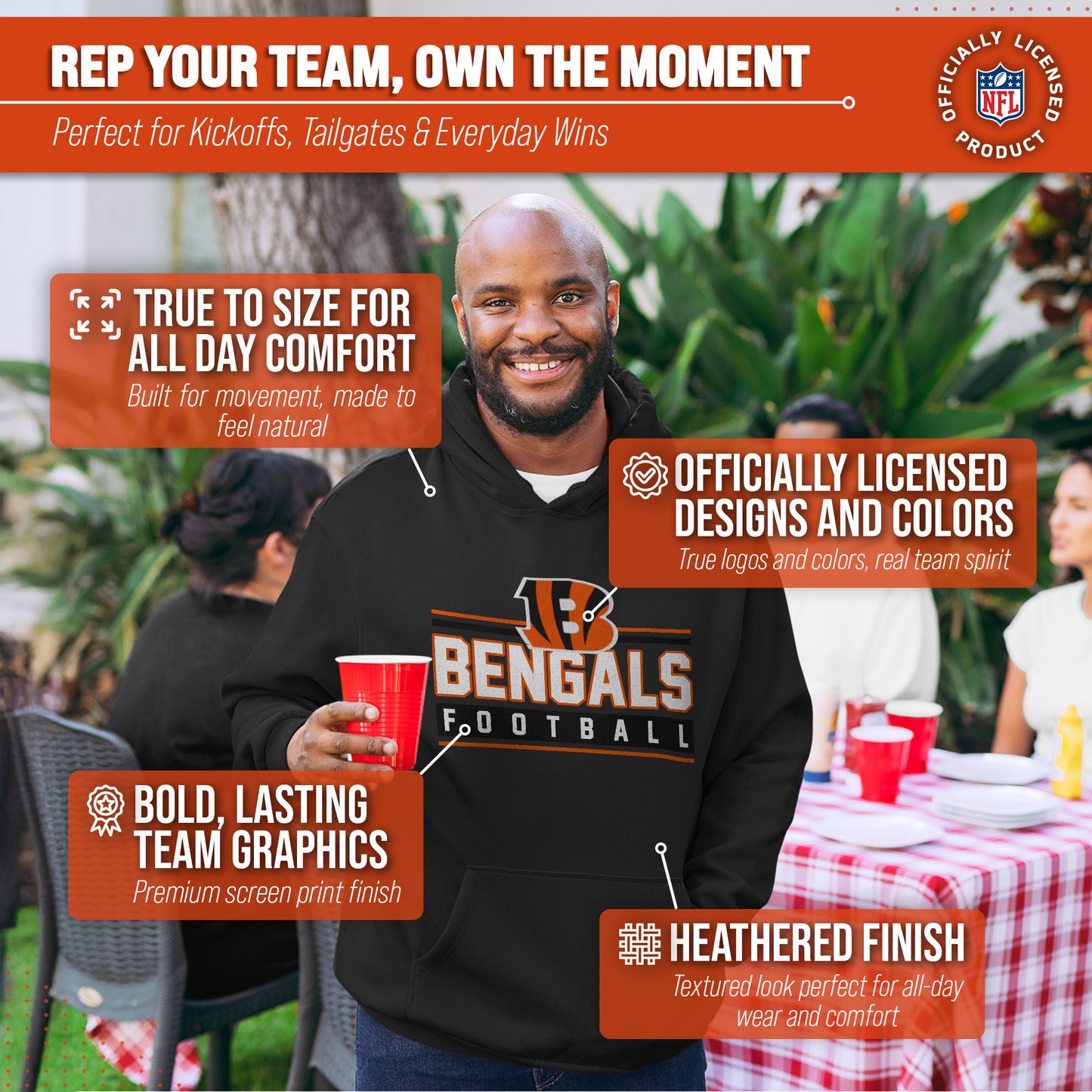 Cincinnati Bengals NFL Adult True Fan Hooded Charcoal Sweatshirt - Charcoal