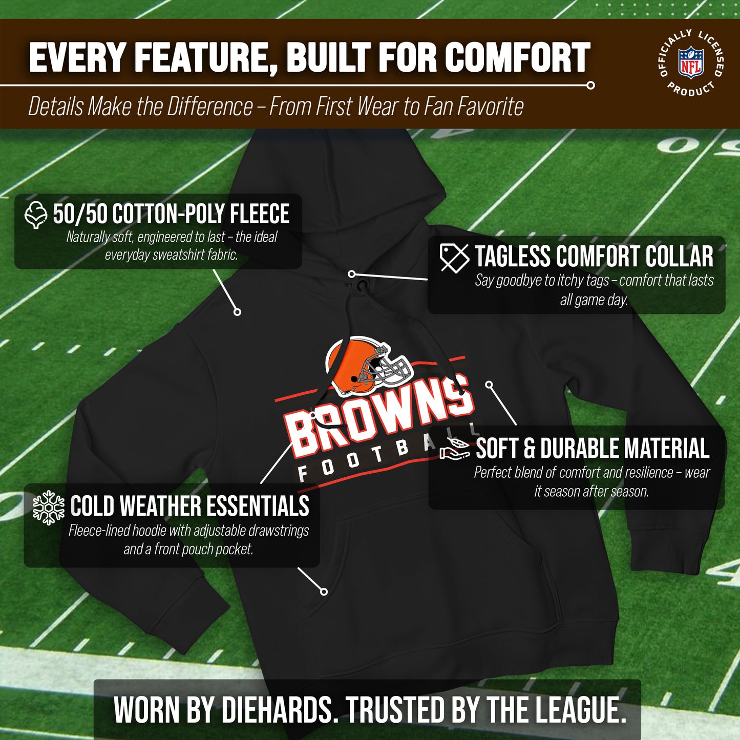Cleveland Browns NFL Adult True Fan Hooded Charcoal Sweatshirt - Charcoal