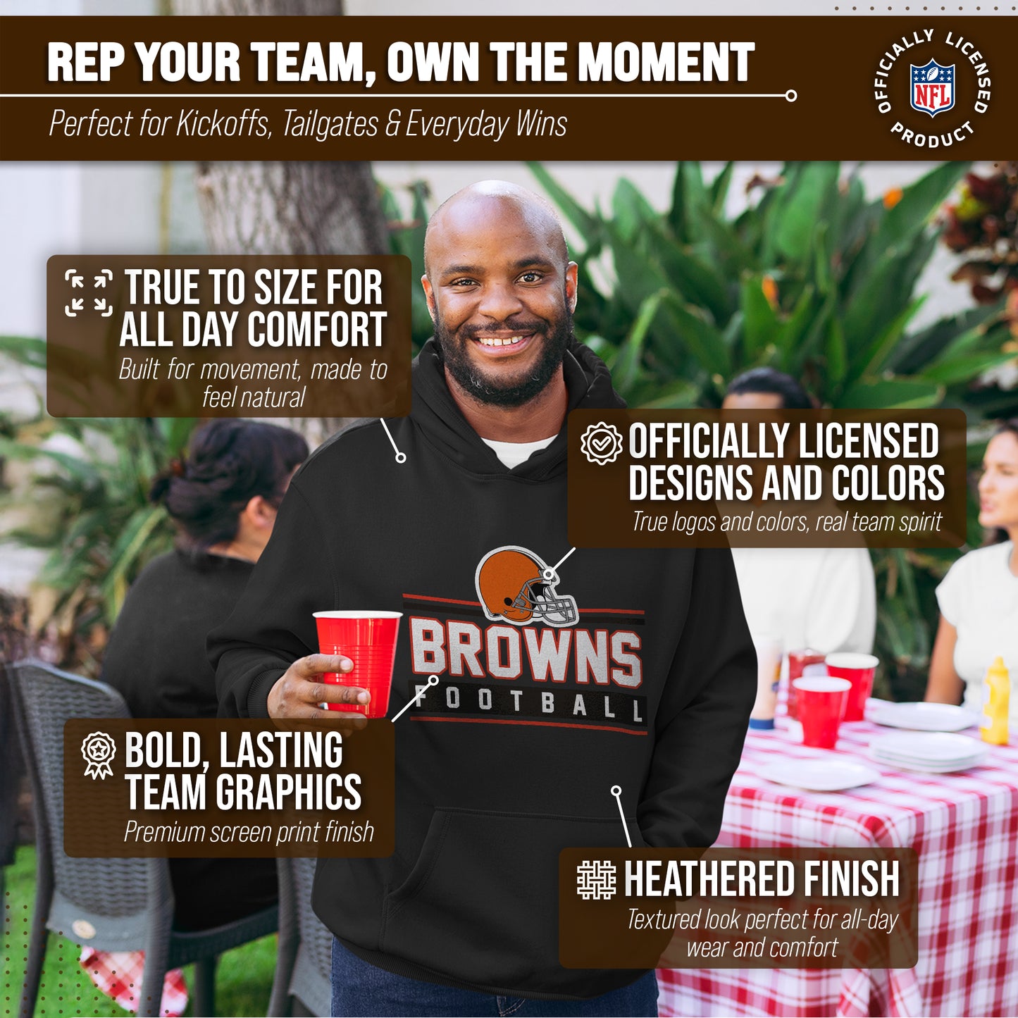 Cleveland Browns NFL Adult True Fan Hooded Charcoal Sweatshirt - Charcoal