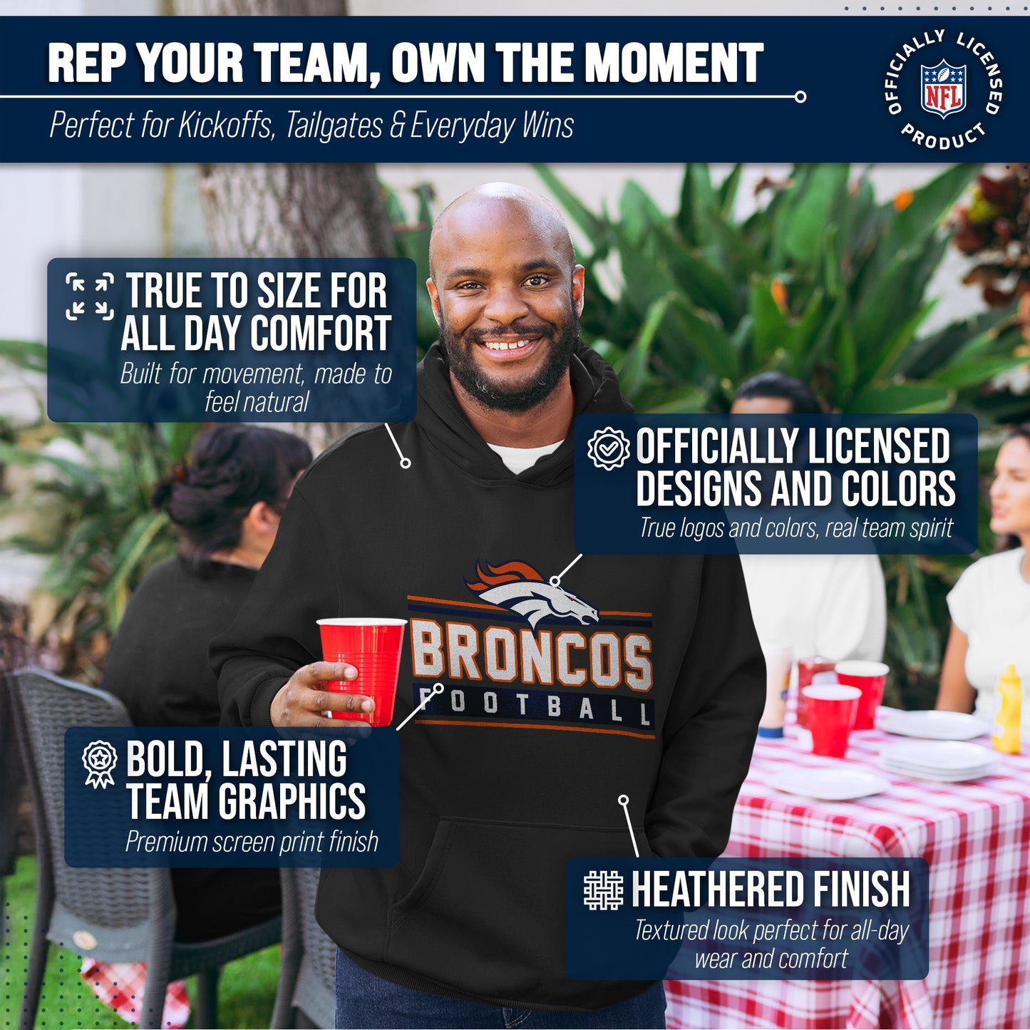 Denver Broncos NFL Adult True Fan Hooded Charcoal Sweatshirt - Charcoal