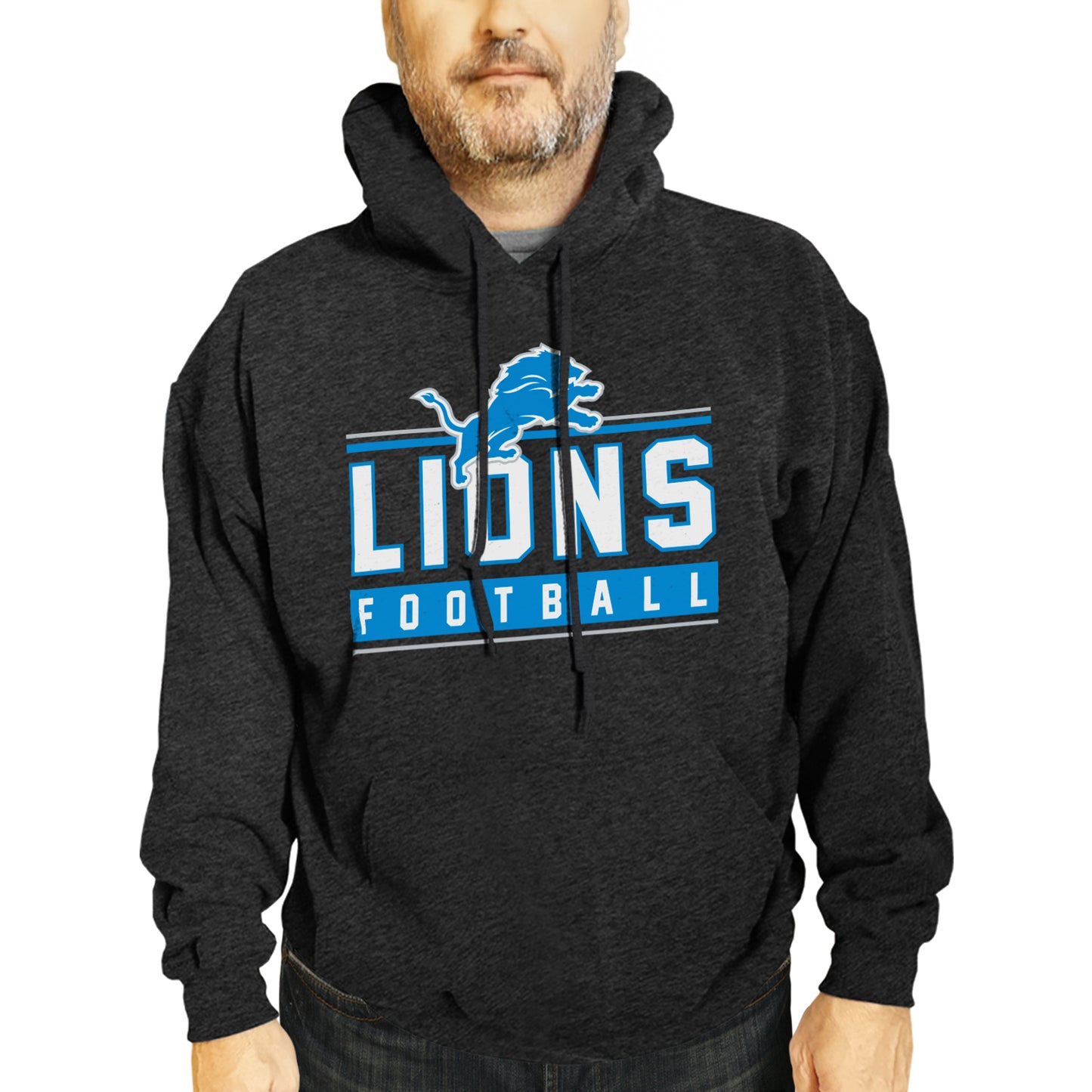 Detroit Lions NFL Adult True Fan Hooded Charcoal Sweatshirt - Charcoal