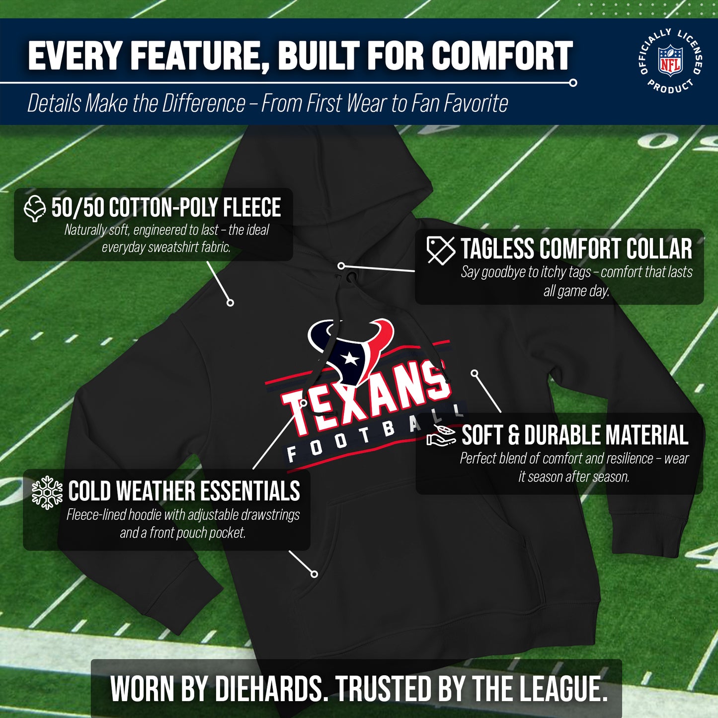 Houston Texans NFL Adult True Fan Hooded Charcoal Sweatshirt - Charcoal