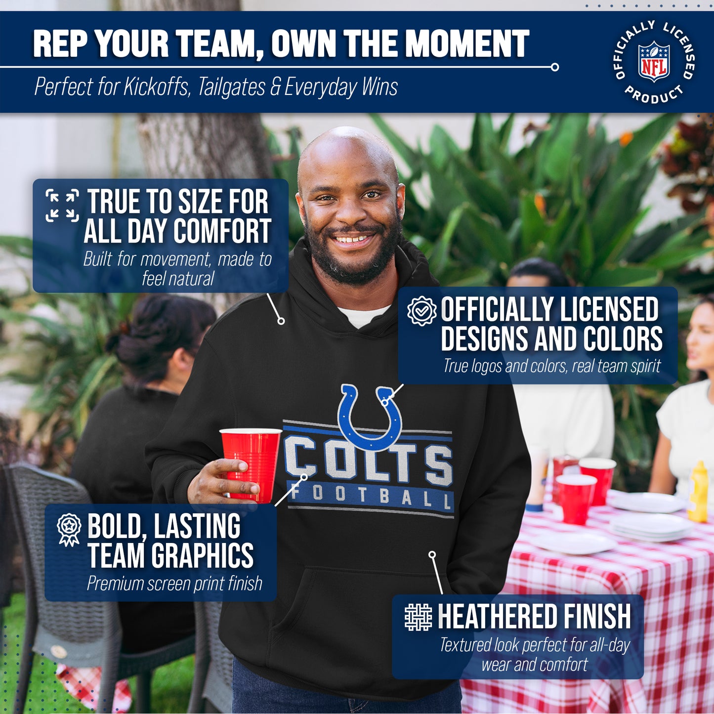 Indianapolis Colts NFL Adult True Fan Hooded Charcoal Sweatshirt - Charcoal