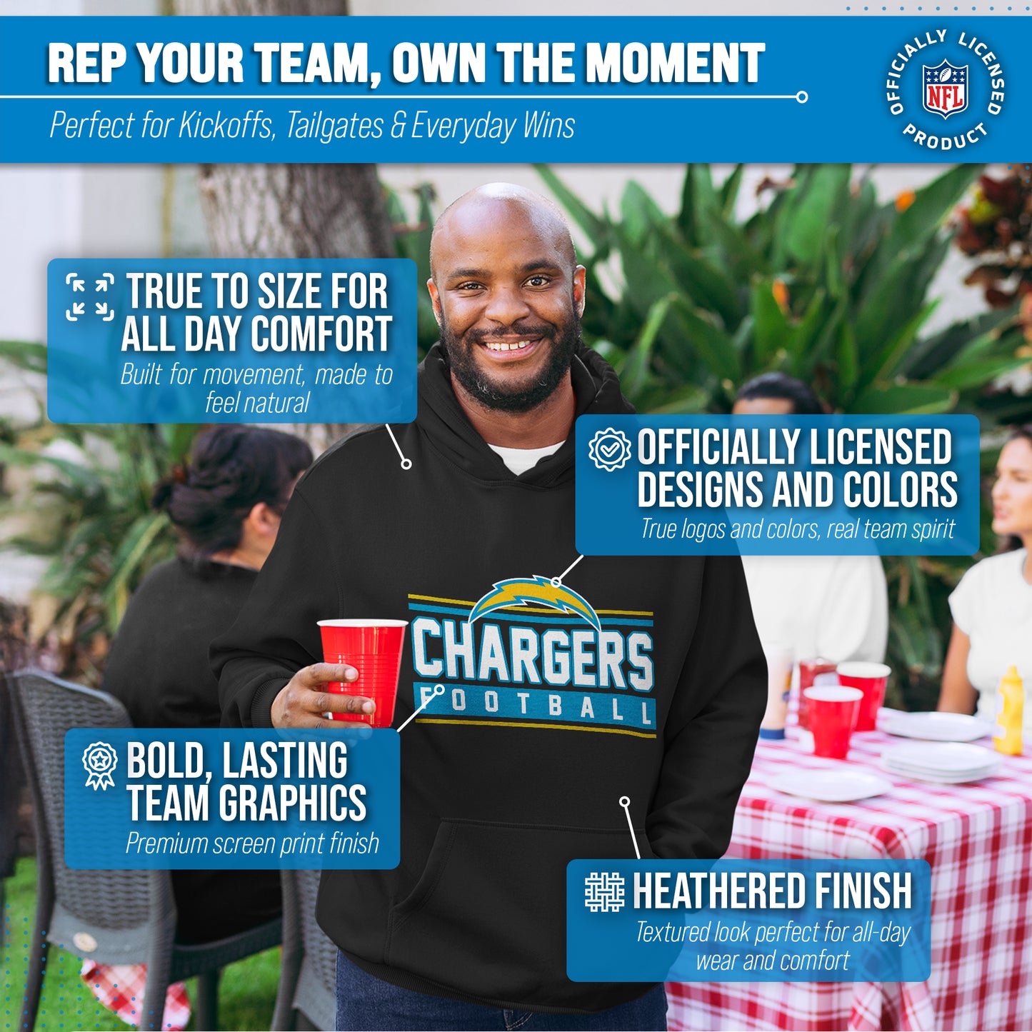 Los Angeles Chargers NFL Adult True Fan Hooded Charcoal Sweatshirt - Charcoal