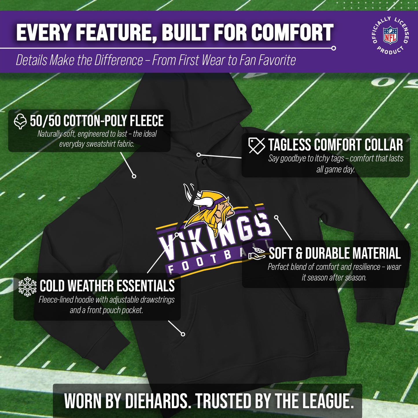 Minnesota Vikings NFL Adult True Fan Hooded Charcoal Sweatshirt - Charcoal