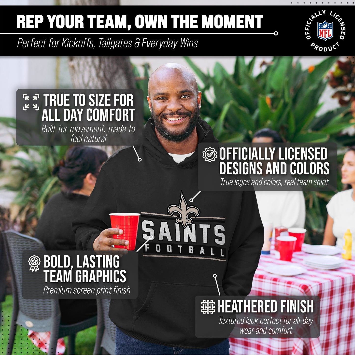 New Orleans Saints NFL Adult True Fan Hooded Charcoal Sweatshirt - Charcoal