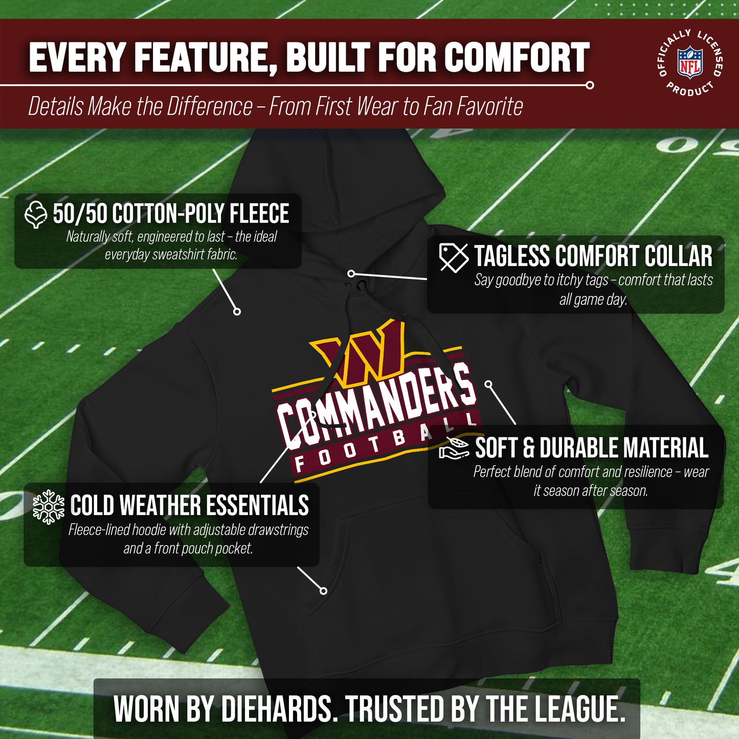 Washington Commanders NFL Adult True Fan Hooded Charcoal Sweatshirt - Charcoal