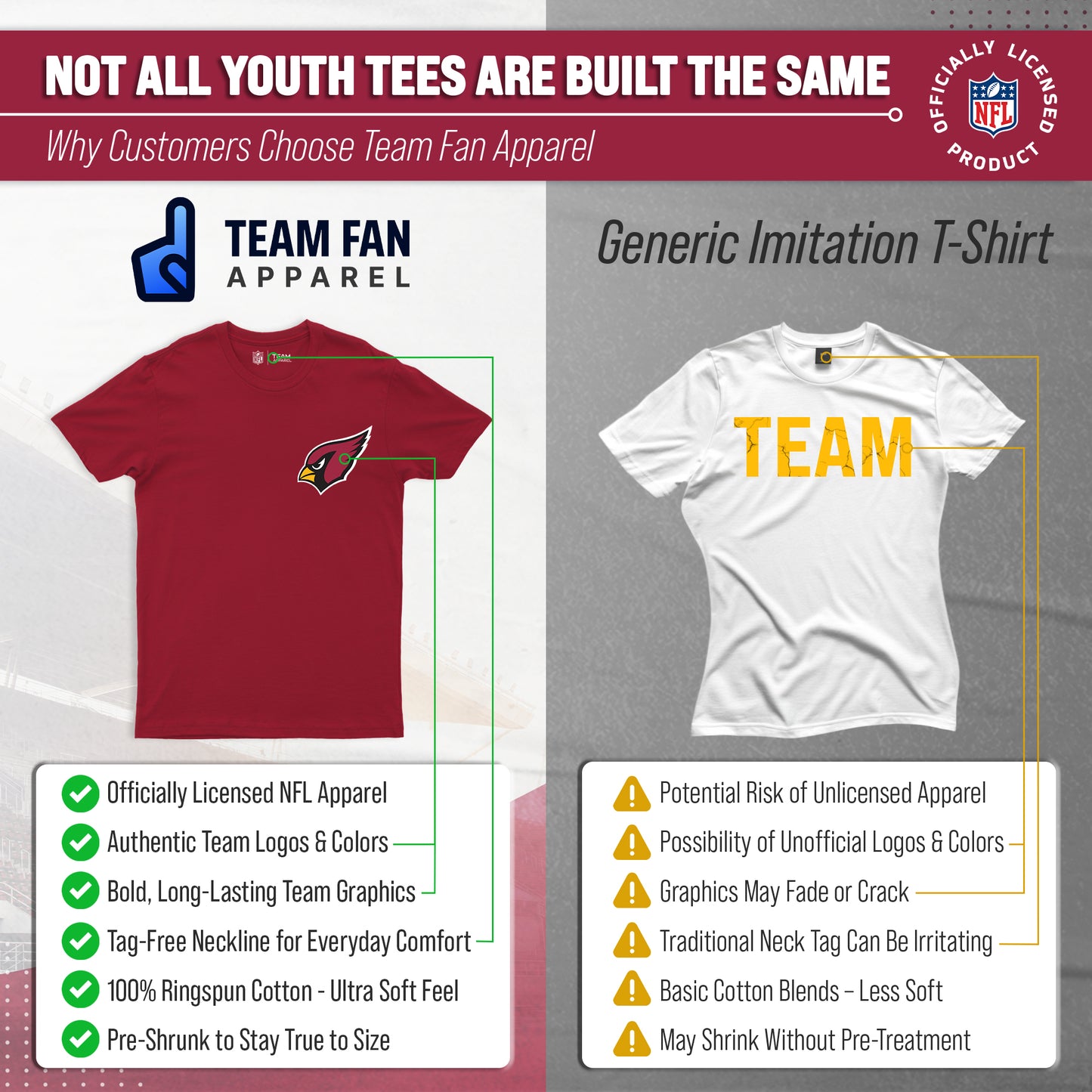 Arizona Cardinals Team Fan Apparel NFL Youth Final Countdown Tee- Pro Football T-Shirt For Boys & Girls - Cardinal