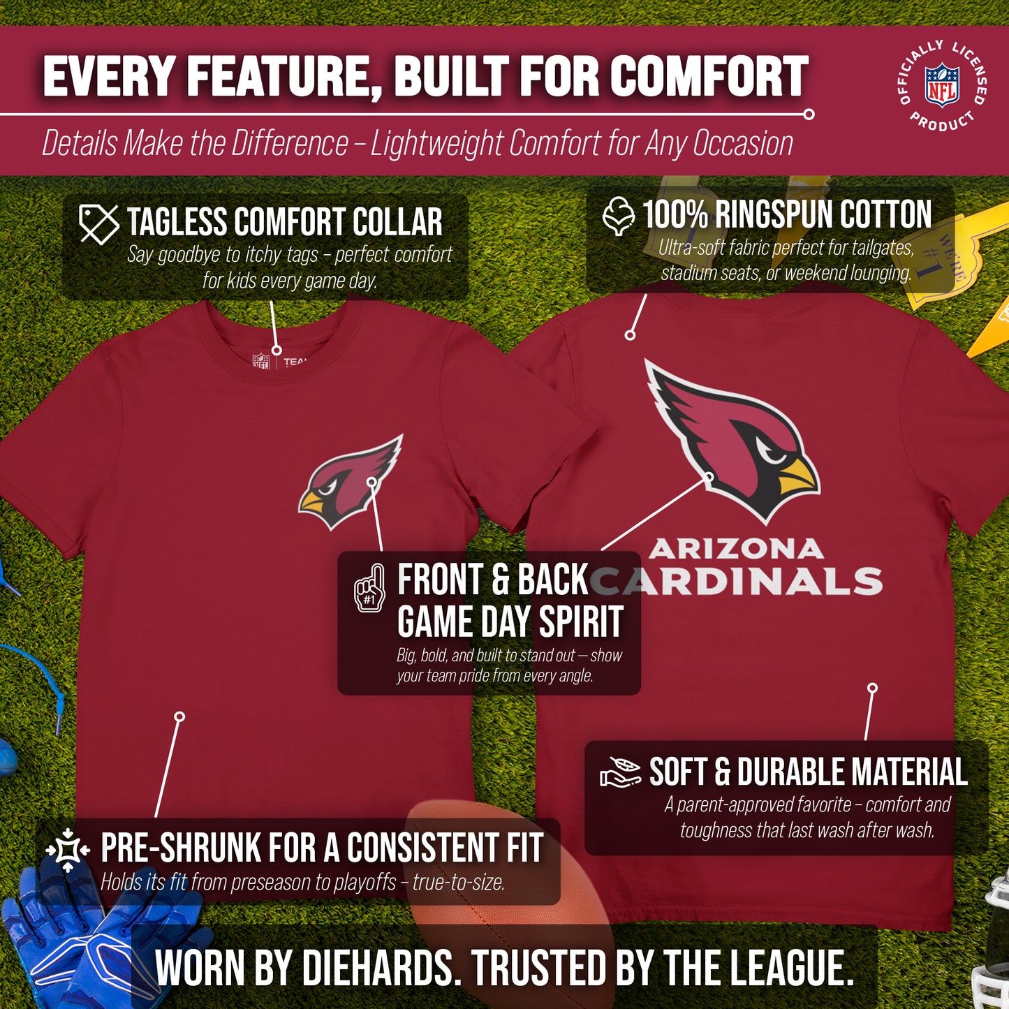 Arizona Cardinals Team Fan Apparel NFL Youth Final Countdown Tee- Pro Football T-Shirt For Boys & Girls - Cardinal