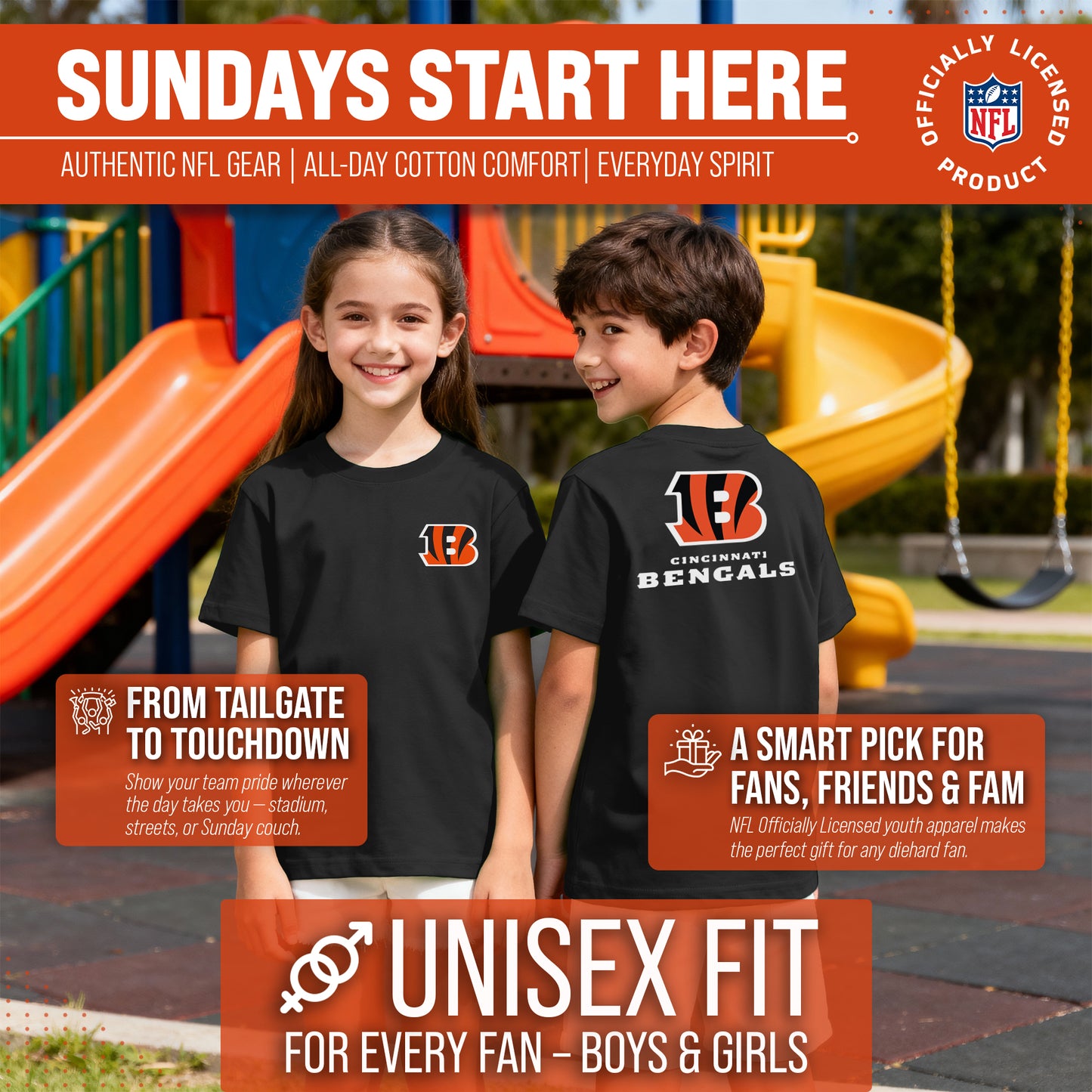 Cincinnati Bengals Team Fan Apparel NFL Youth Final Countdown Tee- Pro Football T-Shirt For Boys & Girls - Black