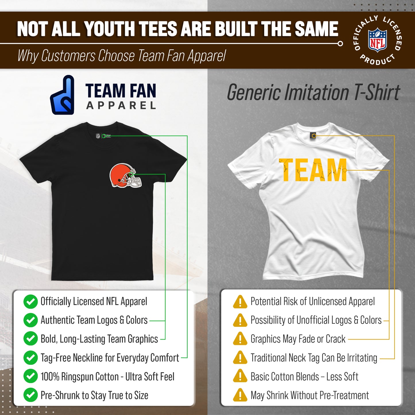 Cleveland Browns Team Fan Apparel NFL Youth Final Countdown Tee- Pro Football T-Shirt For Boys & Girls - Black