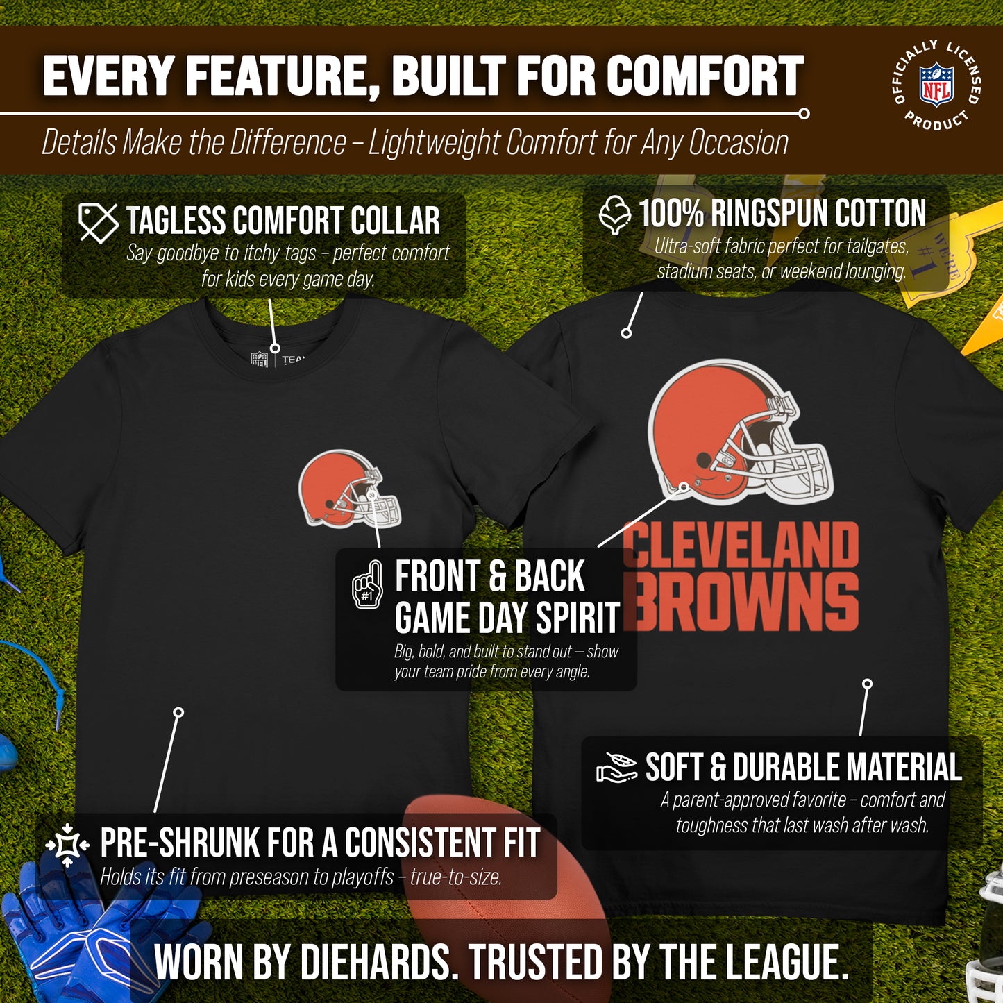 Cleveland Browns Team Fan Apparel NFL Youth Final Countdown Tee- Pro Football T-Shirt For Boys & Girls - Black