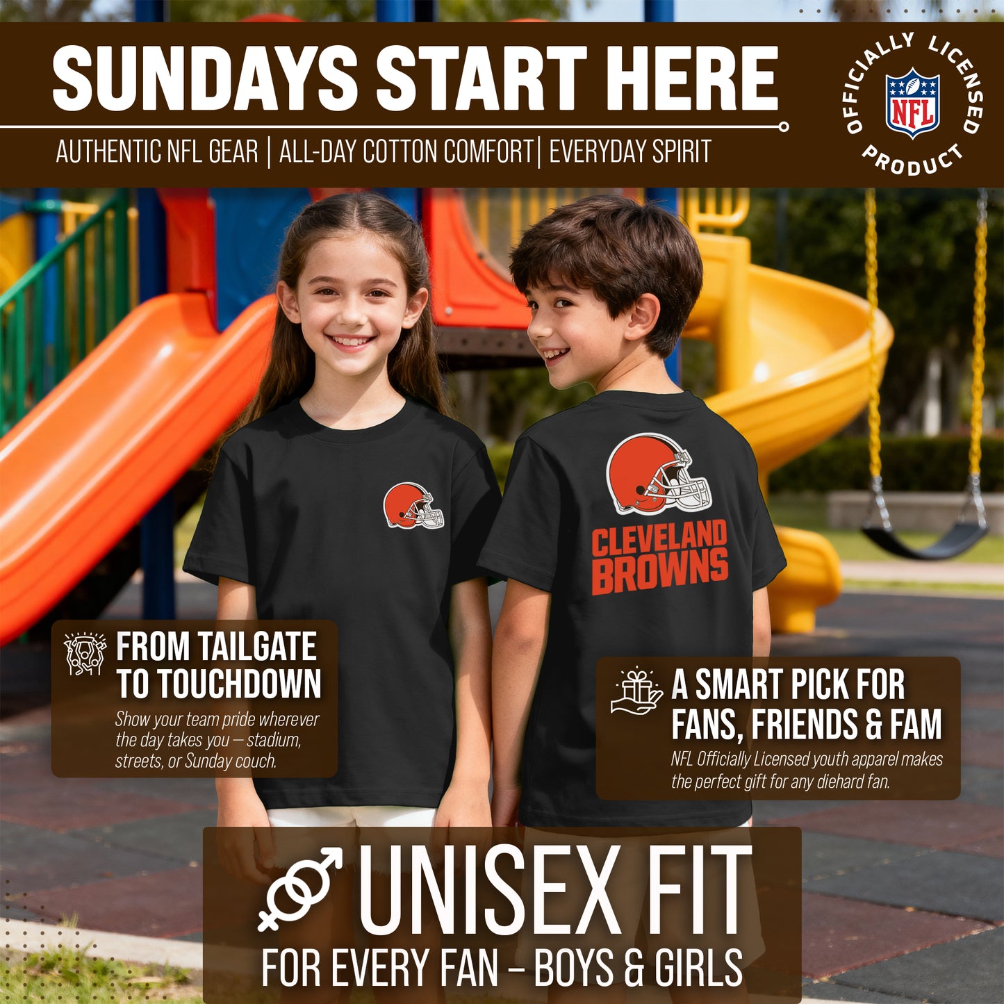 Cleveland Browns Team Fan Apparel NFL Youth Final Countdown Tee- Pro Football T-Shirt For Boys & Girls - Black