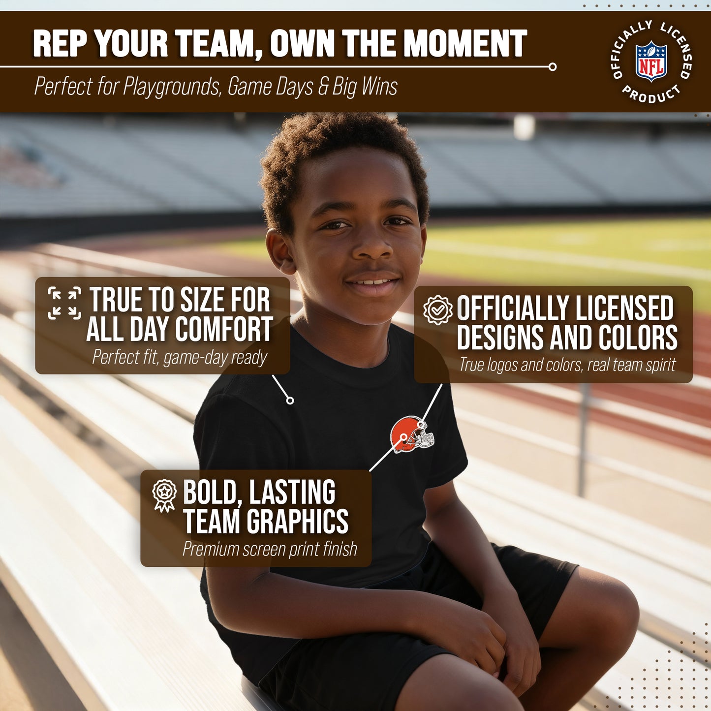 Cleveland Browns Team Fan Apparel NFL Youth Final Countdown Tee- Pro Football T-Shirt For Boys & Girls - Black