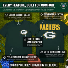Green Bay Packers Team Fan Apparel NFL Youth Final Countdown Tee- Pro Football T-Shirt For Boys & Girls - Green