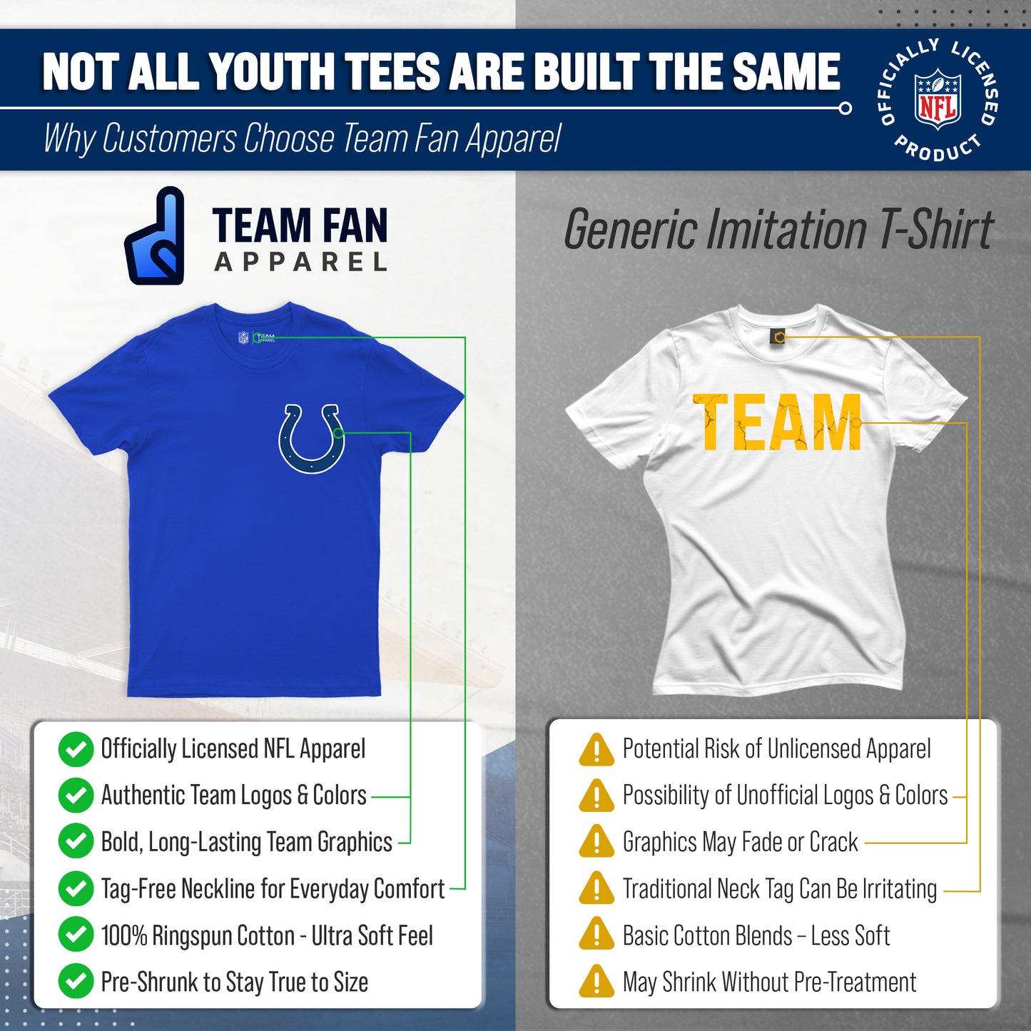 Indianapolis Colts Team Fan Apparel NFL Youth Final Countdown Tee- Pro Football T-Shirt For Boys & Girls - Royal