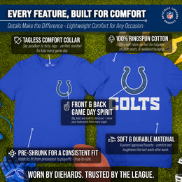 Indianapolis Colts Team Fan Apparel NFL Youth Final Countdown Tee- Pro Football T-Shirt For Boys & Girls - Royal