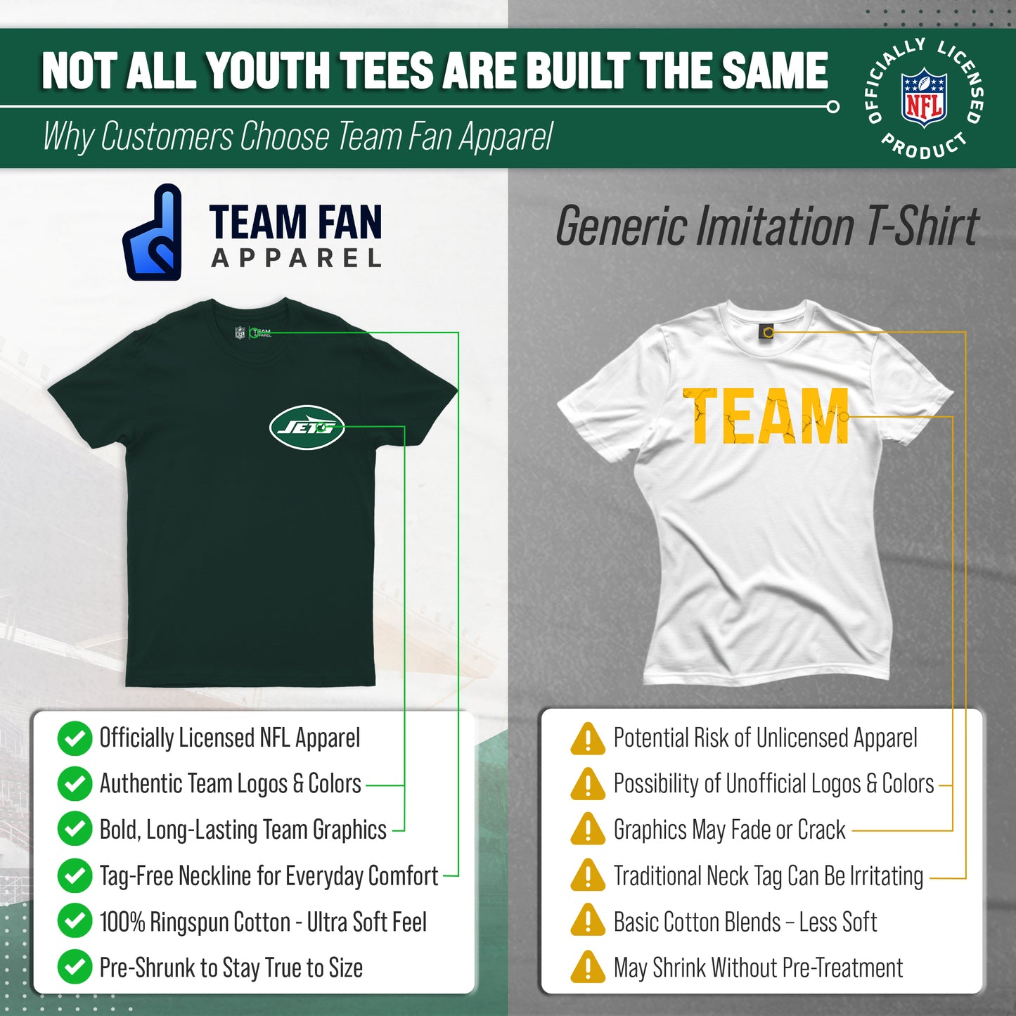 New York Jets Team Fan Apparel NFL Youth Final Countdown Tee- Pro Football T-Shirt For Boys & Girls - Green