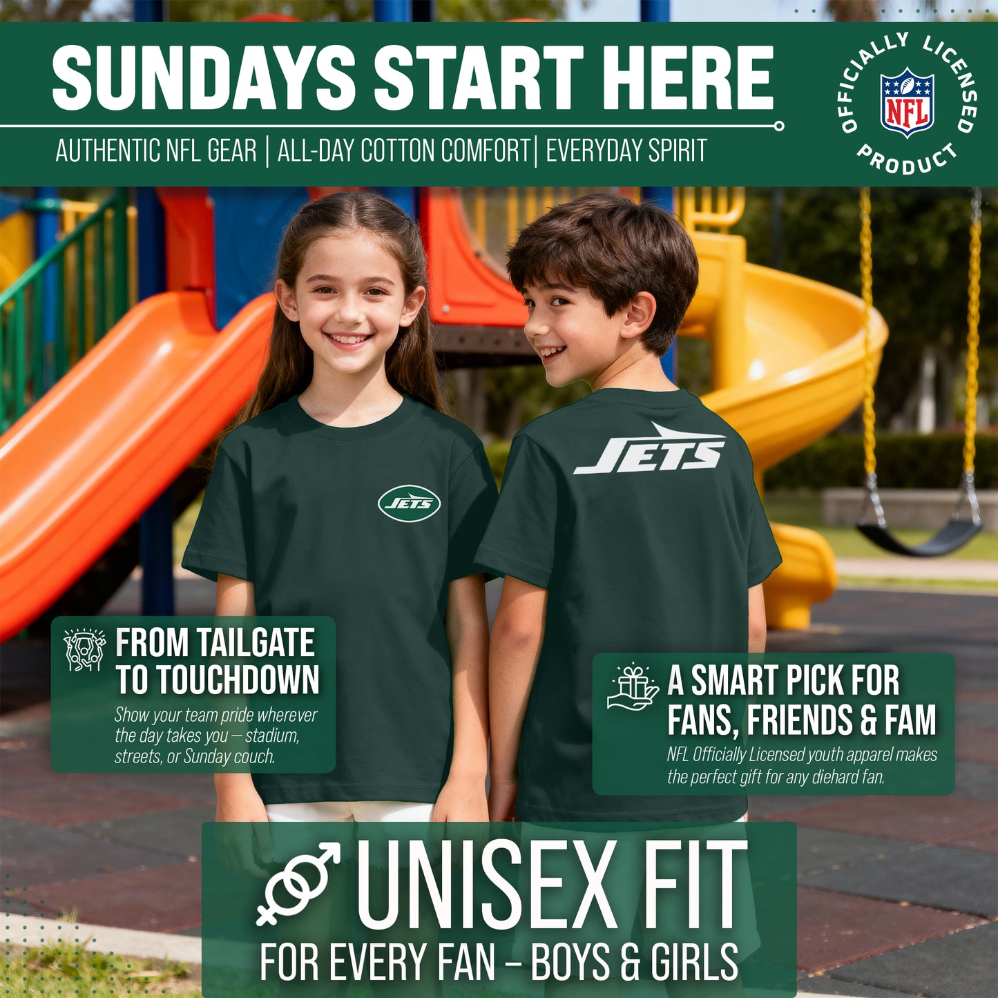 New York Jets Team Fan Apparel NFL Youth Final Countdown Tee- Pro Football T-Shirt For Boys & Girls - Green