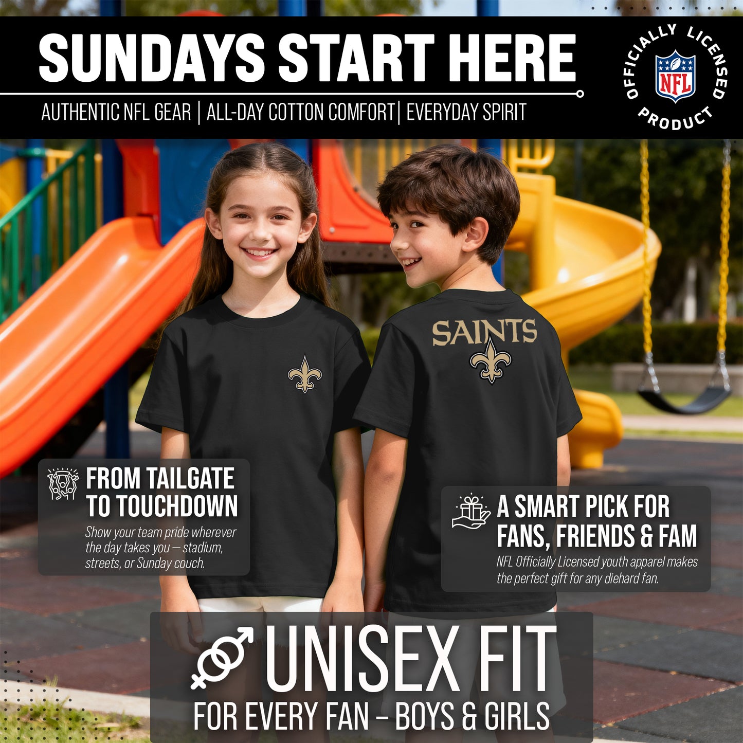 New Orleans Saints Team Fan Apparel NFL Youth Final Countdown Tee- Pro Football T-Shirt For Boys & Girls - Black