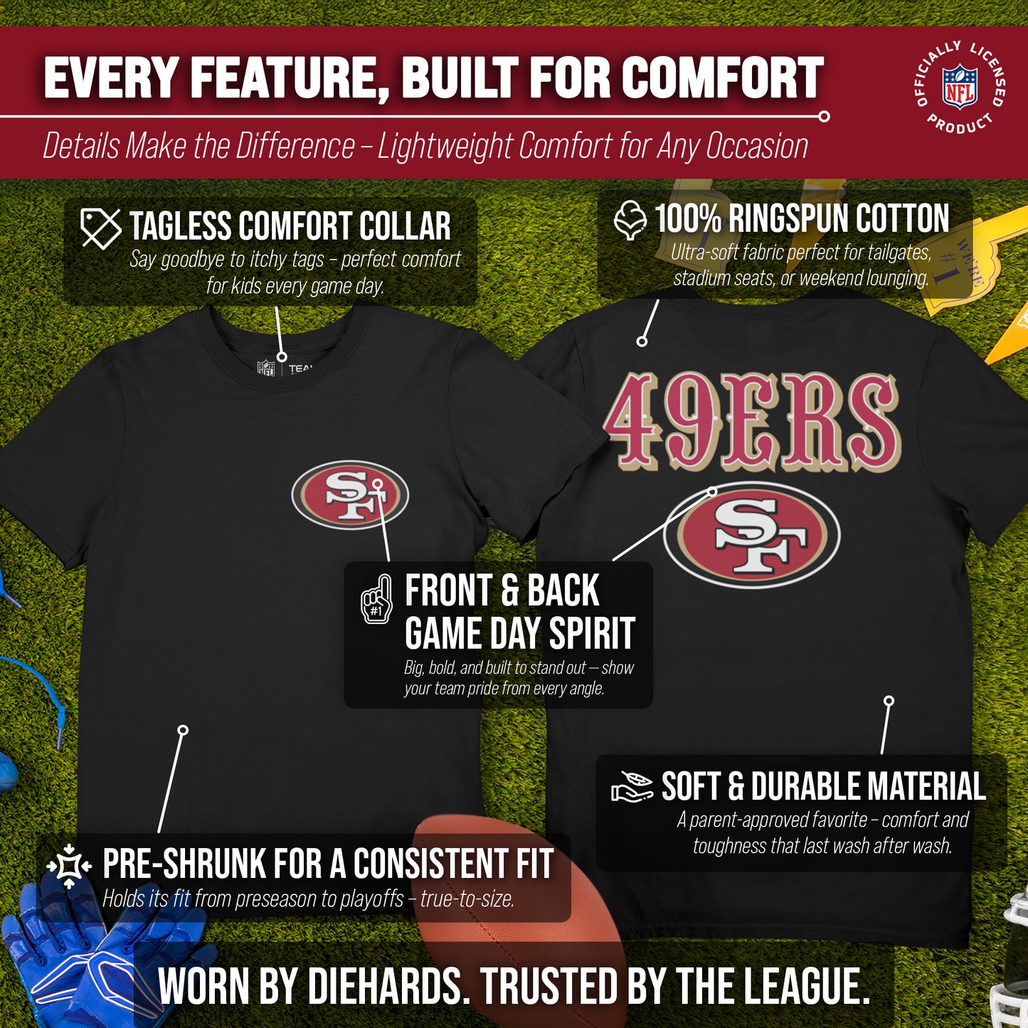 San Francisco 49ers Team Fan Apparel NFL Youth Final Countdown Tee- Pro Football T-Shirt For Boys & Girls - Black