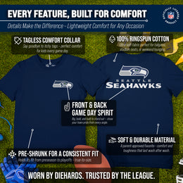 Seattle Seahawks Team Fan Apparel NFL Youth Final Countdown Tee- Pro Football T-Shirt For Boys & Girls - Navy