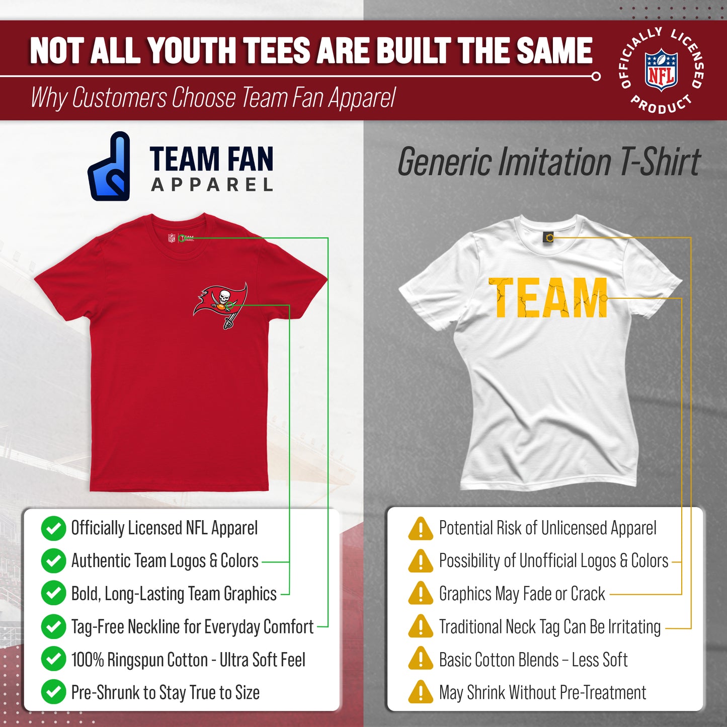 Tampa Bay Buccaneers Team Fan Apparel NFL Youth Final Countdown Tee- Pro Football T-Shirt For Boys & Girls - Red