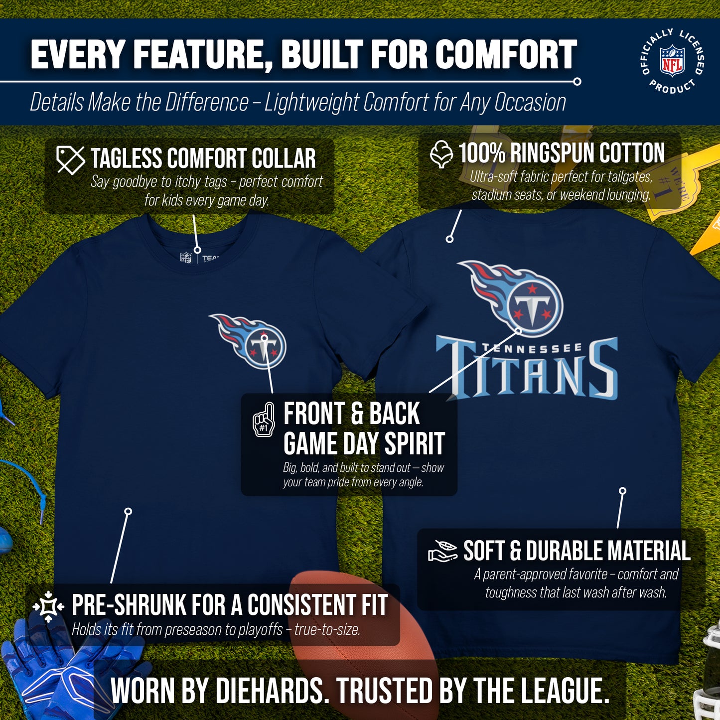 Tennessee Titans Team Fan Apparel NFL Youth Final Countdown Tee- Pro Football T-Shirt For Boys & Girls - Navy