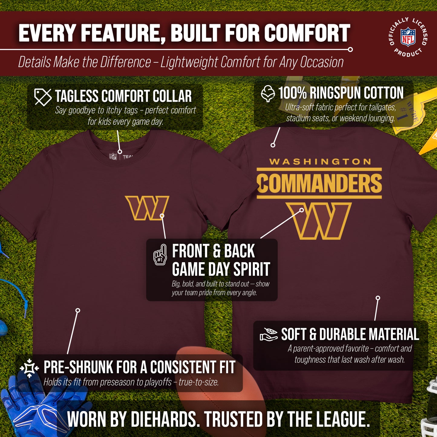 Washington Commanders Team Fan Apparel NFL Youth Final Countdown Tee- Pro Football T-Shirt For Boys & Girls - Maroon
