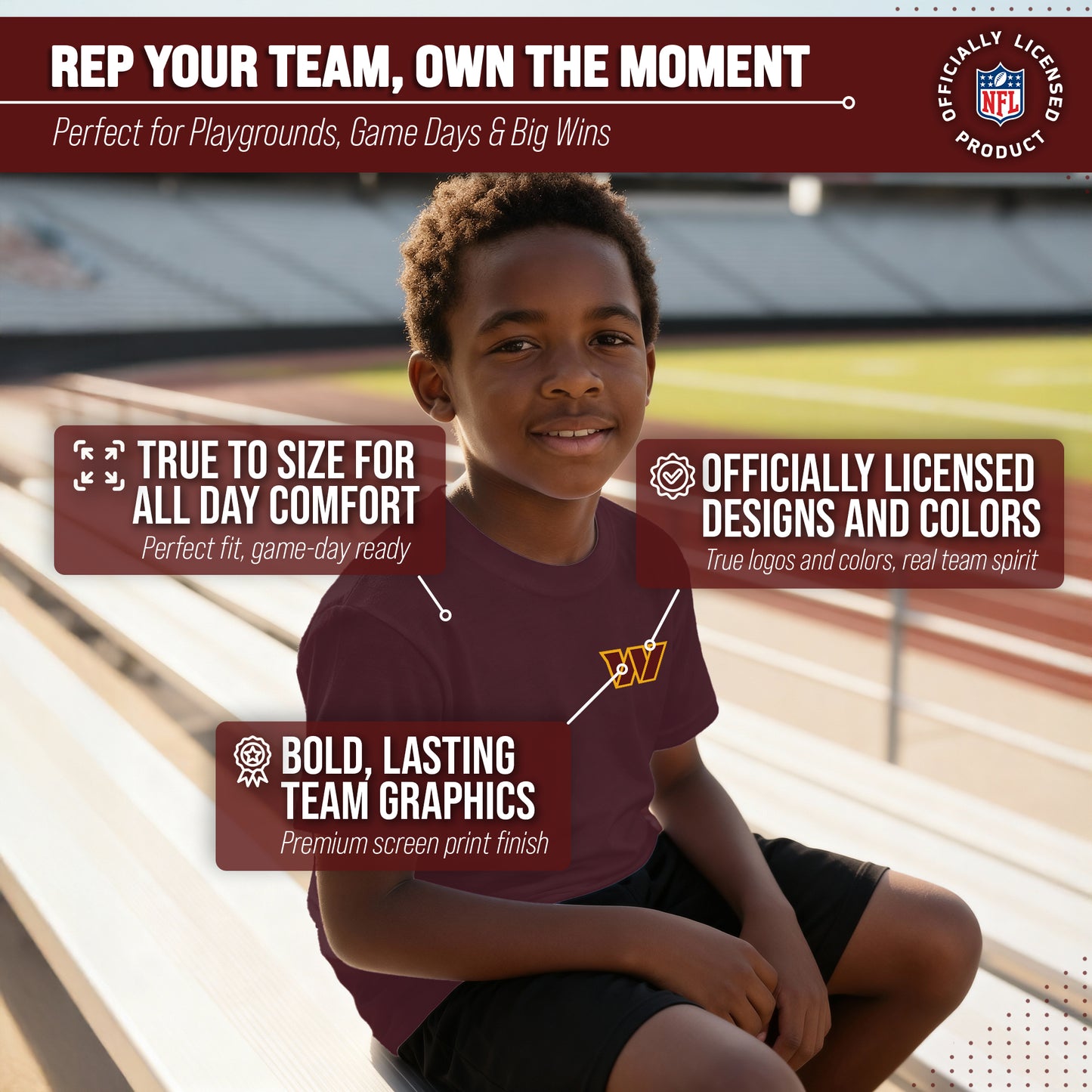 Washington Commanders Team Fan Apparel NFL Youth Final Countdown Tee- Pro Football T-Shirt For Boys & Girls - Maroon