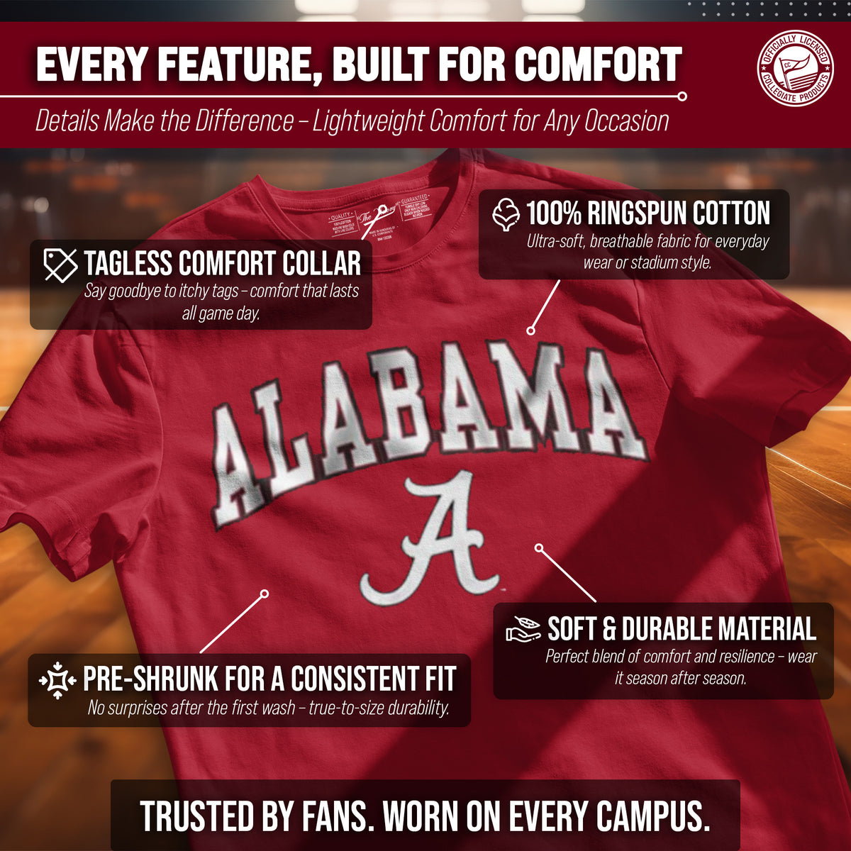 Alabama Crimson Tide NCAA Gameday Cotton T-Shirt - Campus Colors Officially Licensed College Apparel