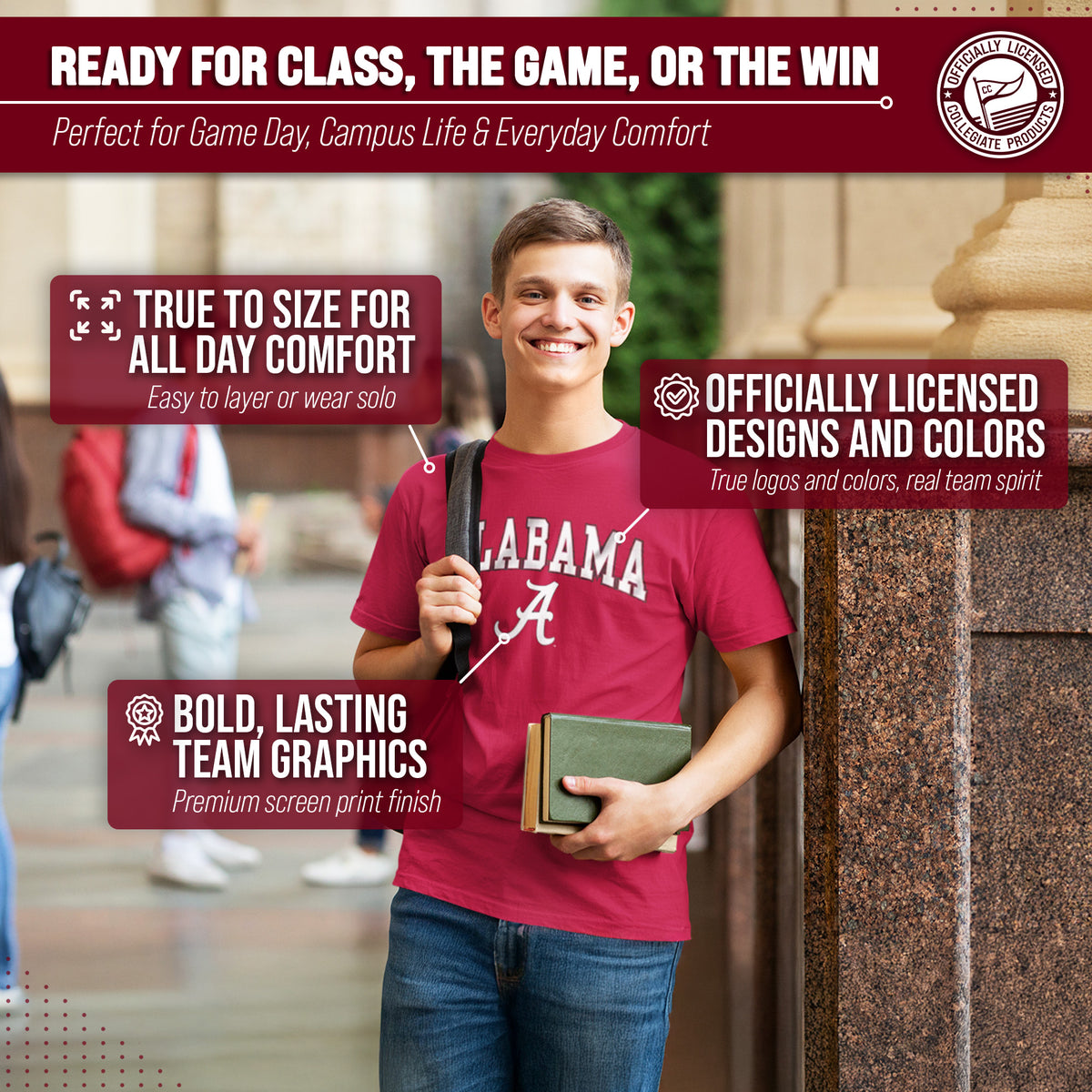 Alabama Crimson Tide NCAA Gameday Cotton T-Shirt - Campus Colors Officially Licensed College Apparel