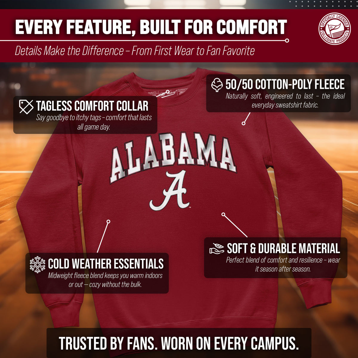 Alabama Sweatshirt Fleece Crewneck for Men and Women - Crimson
