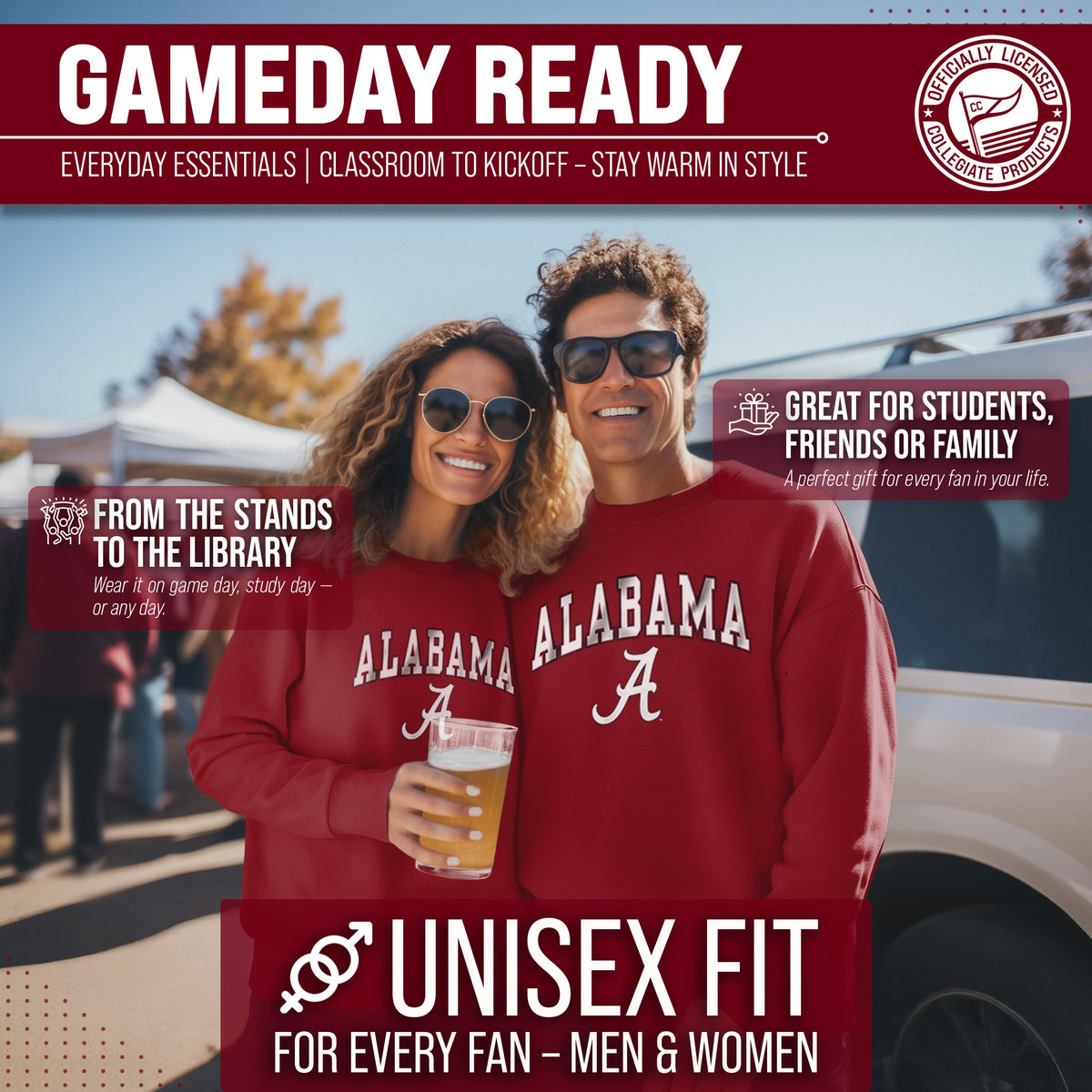 Alabama Sweatshirt Fleece Crewneck for Men and Women - Crimson